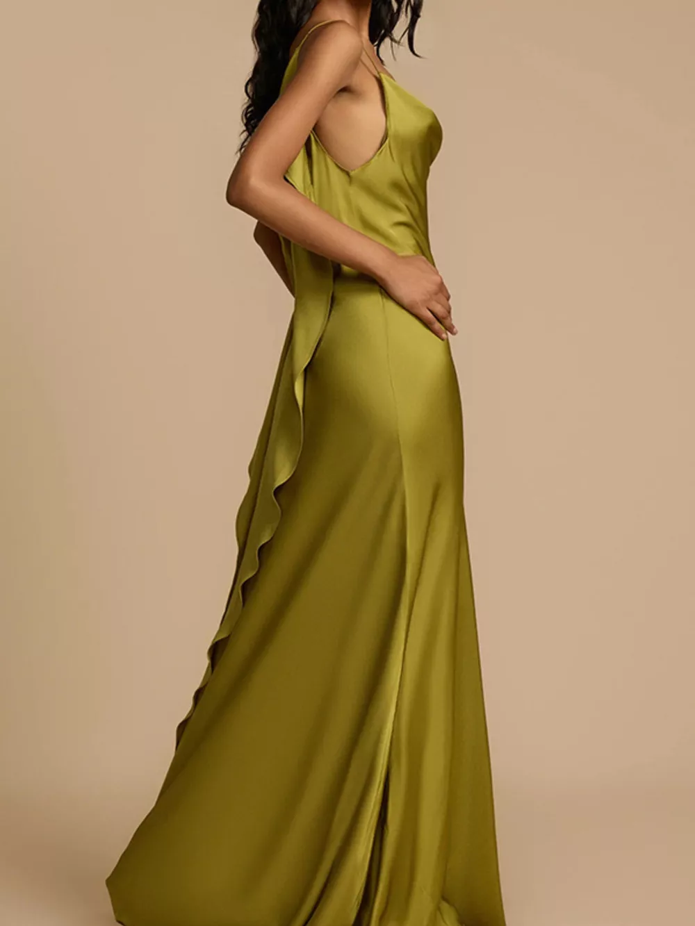 Satin Cowl Neck Slit Maxi Dress, image 3