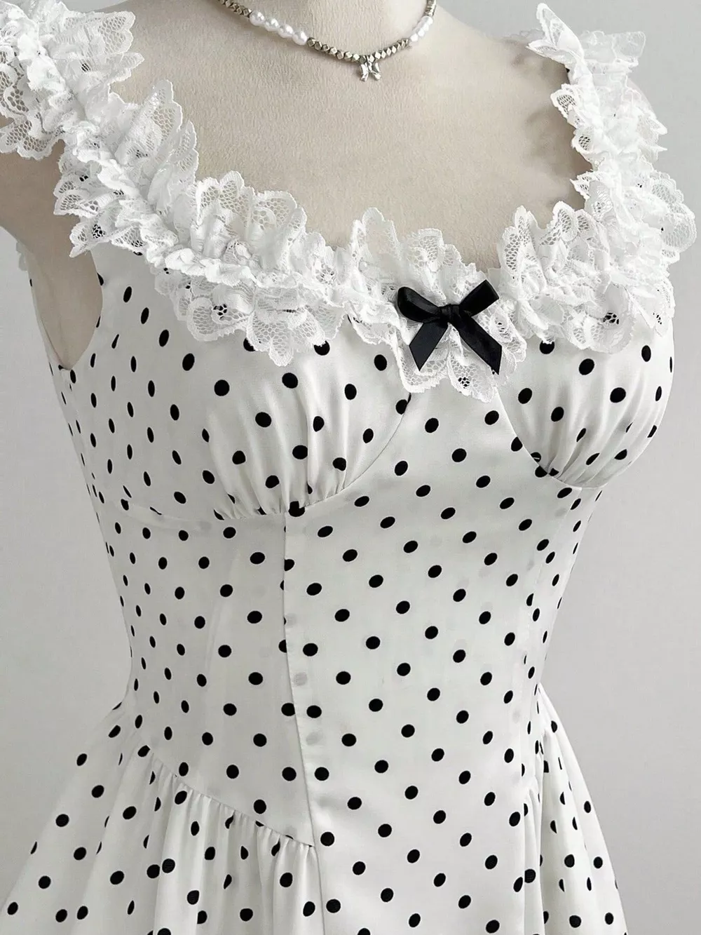 Polka Dot Lace Trim Mini Dress, image 4