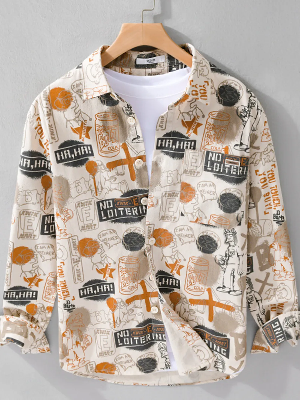 Men's Plus Size Printed Button Up Long Sleeve Shirt, image 2