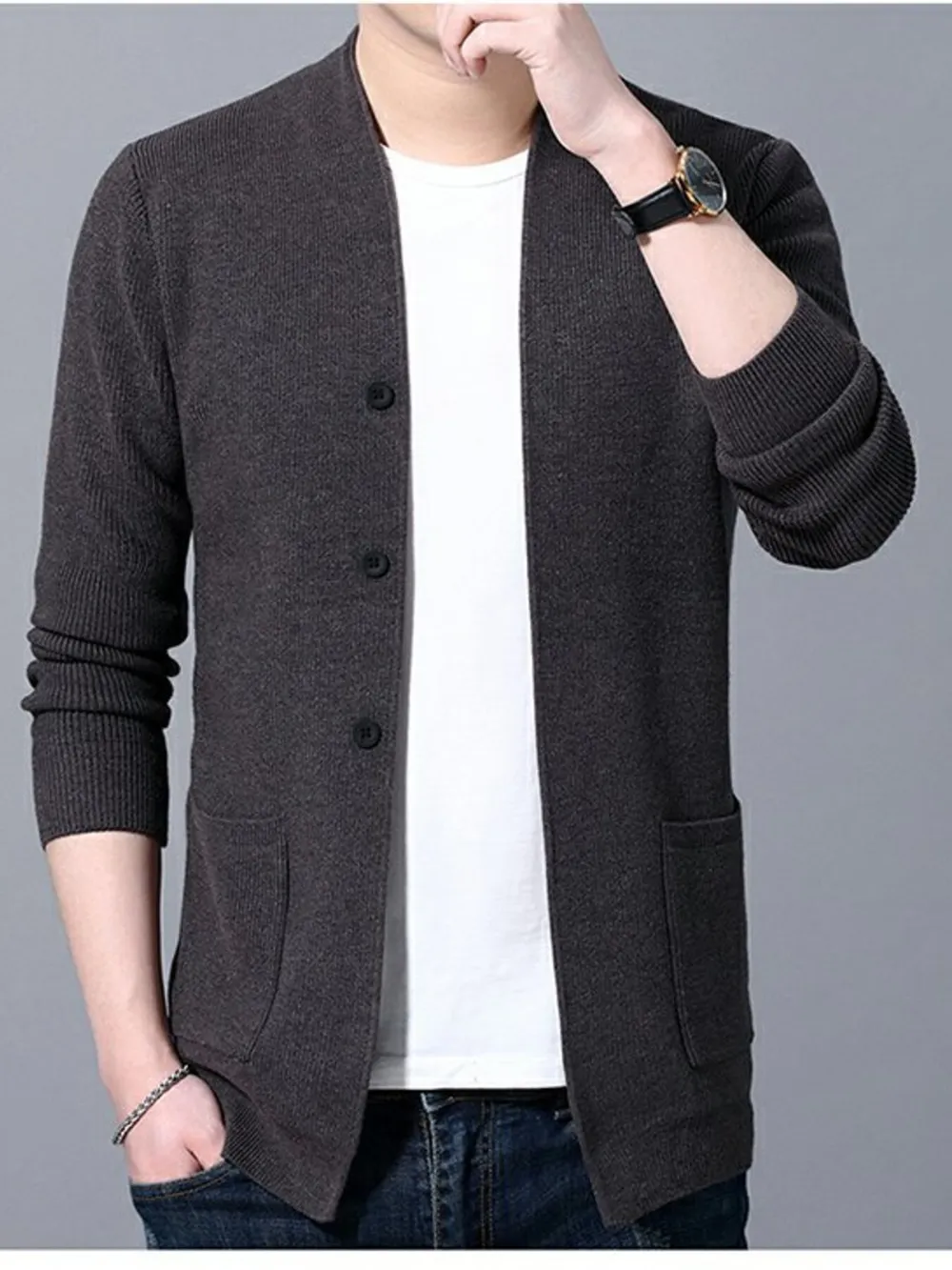 Men's Plus Size Long Sleeve Cardigan with Pockets, image 9