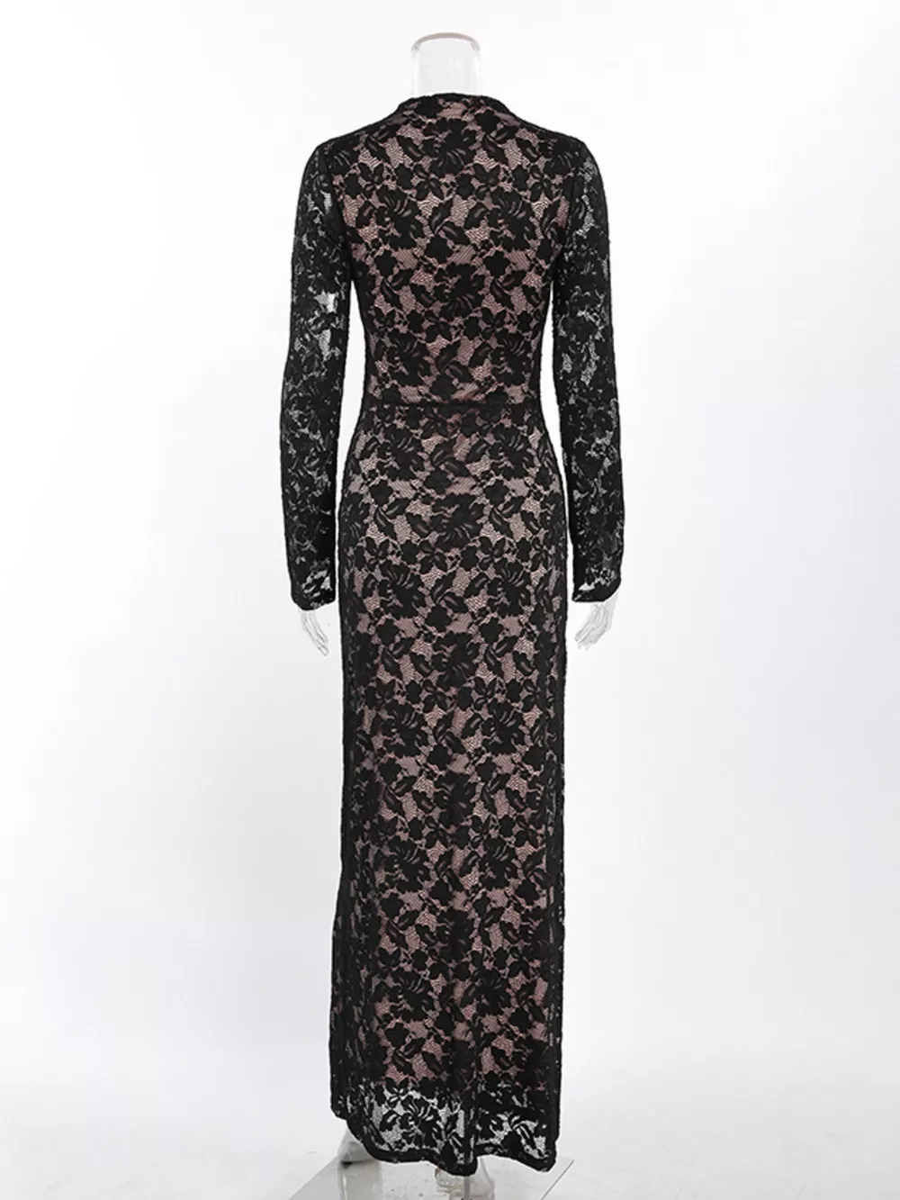 Lace Long-Sleeve Bodycon Maxi Dress, image 8