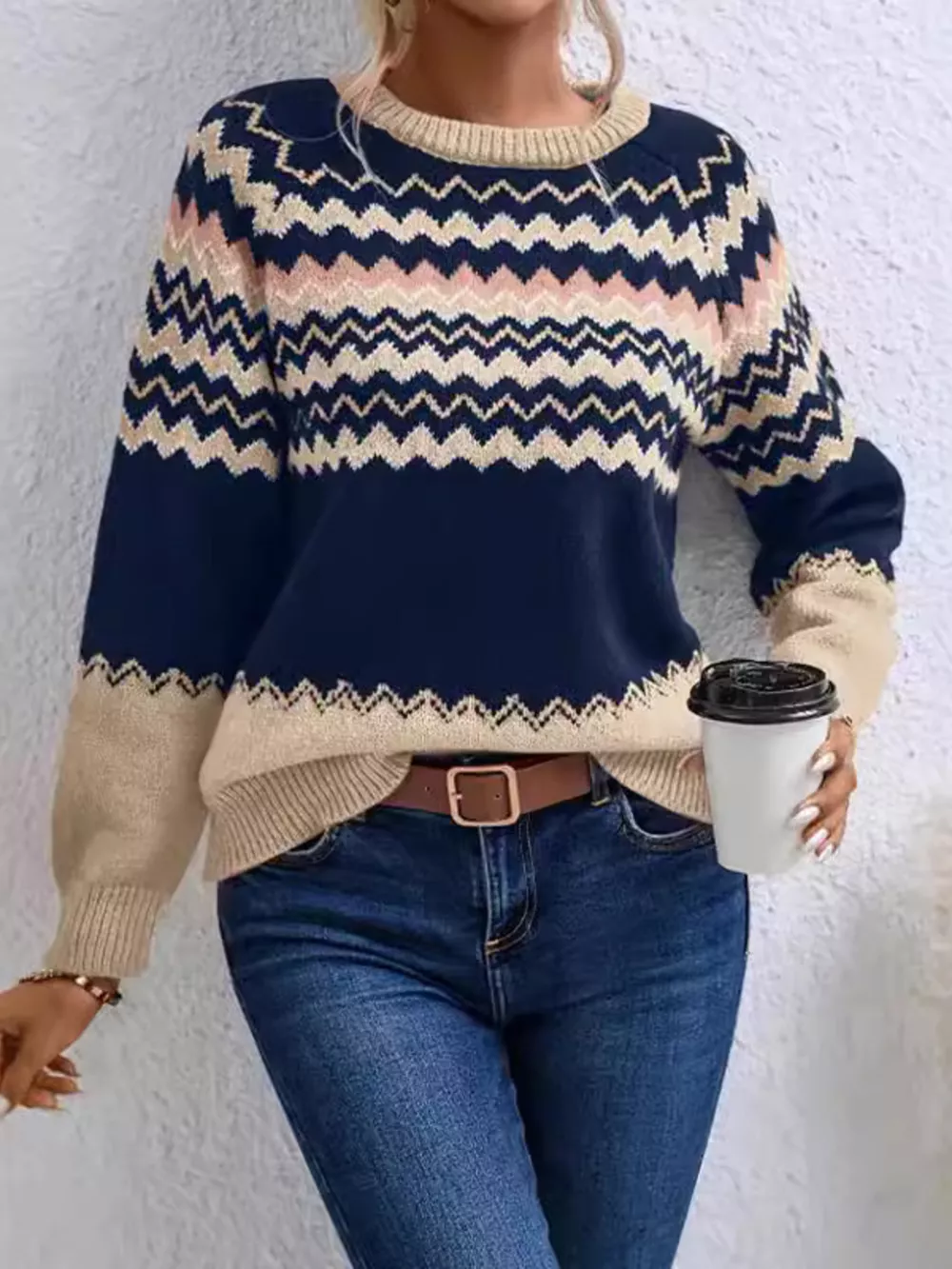 Geometric Pattern Knitted Sweater, image 4