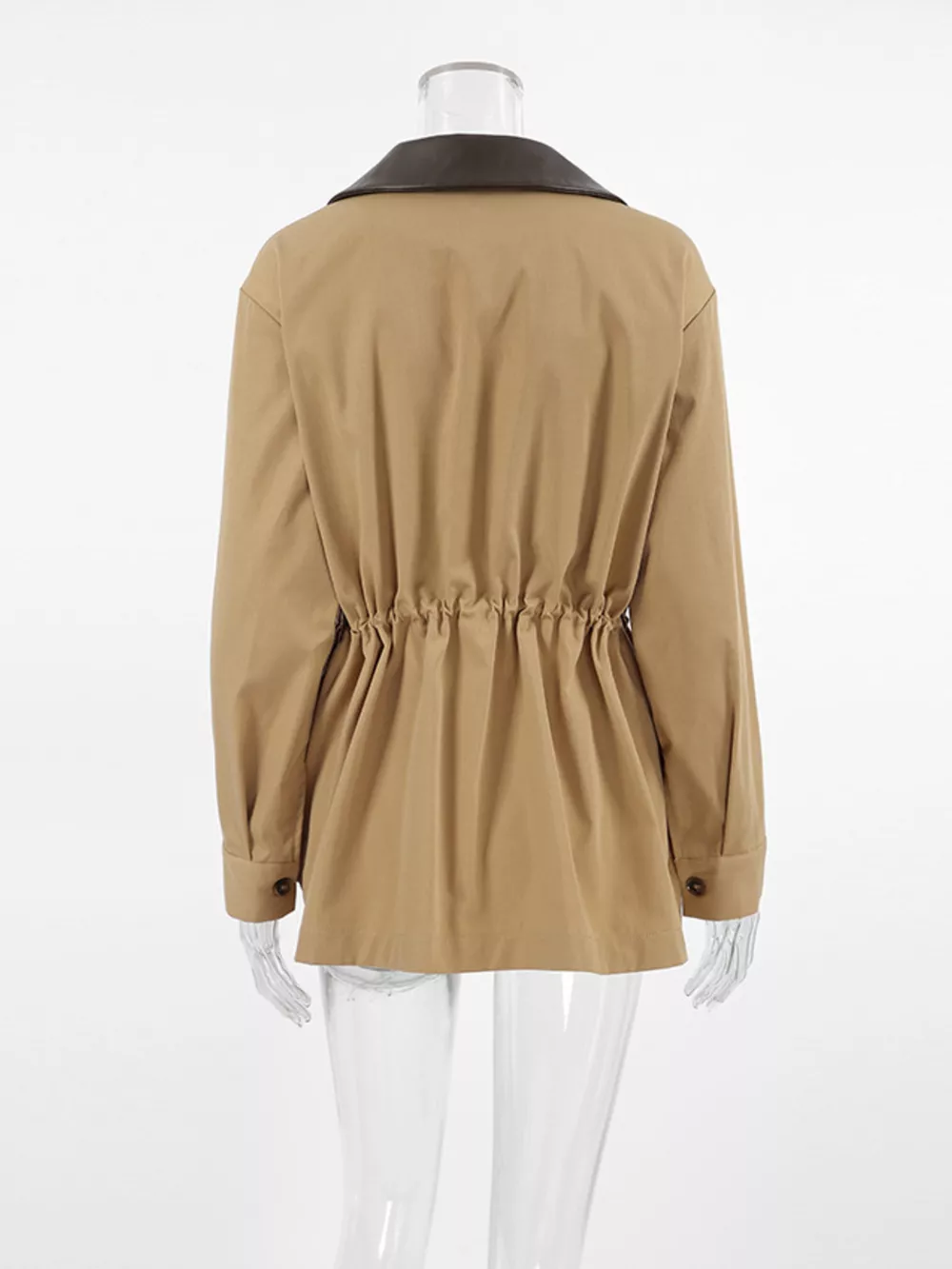 Oversized Contrast Collar Jacket with Drawstring Waist, image 10