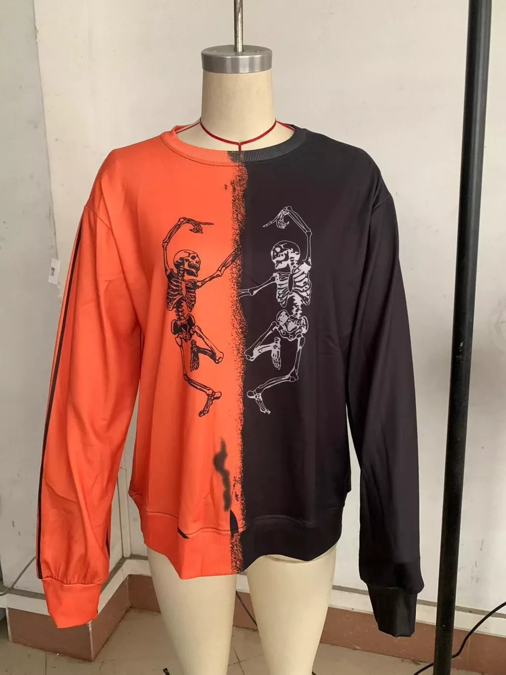 Halloween Skeleton Print Color Block Sweatshirt, image 4