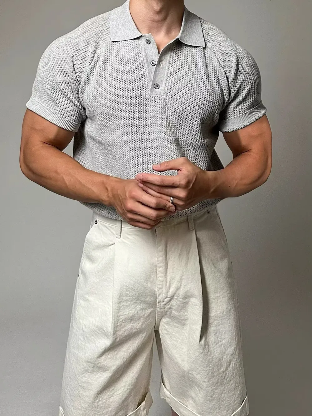 Men's Full Size Textured Knit Short Sleeve Polo Plus Size, image 3
