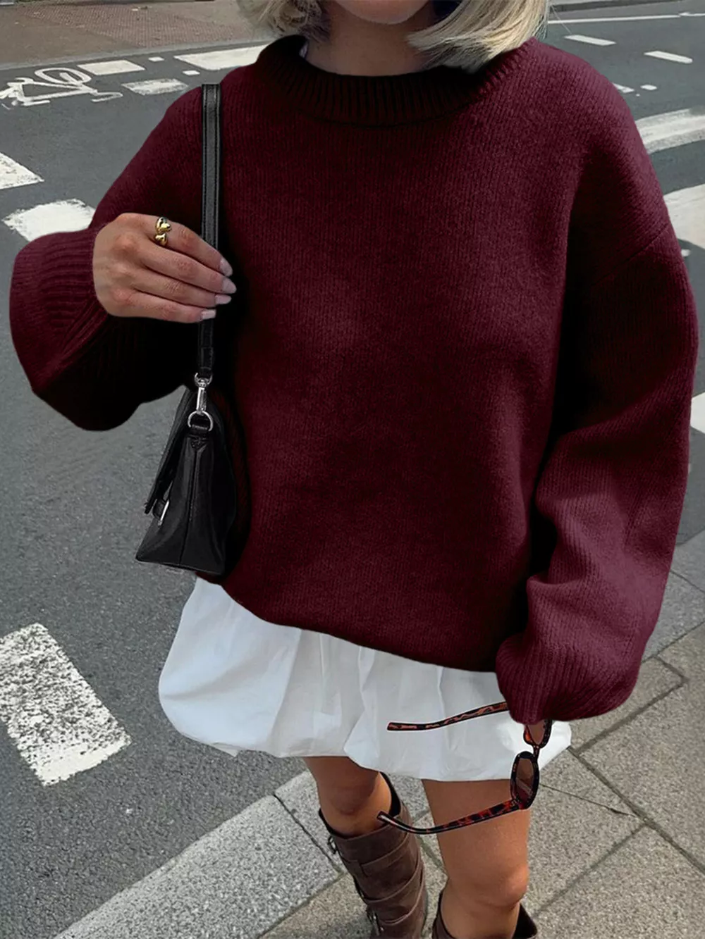 Ribbed Round Neck Dropped Shoulder Sweater, image 15