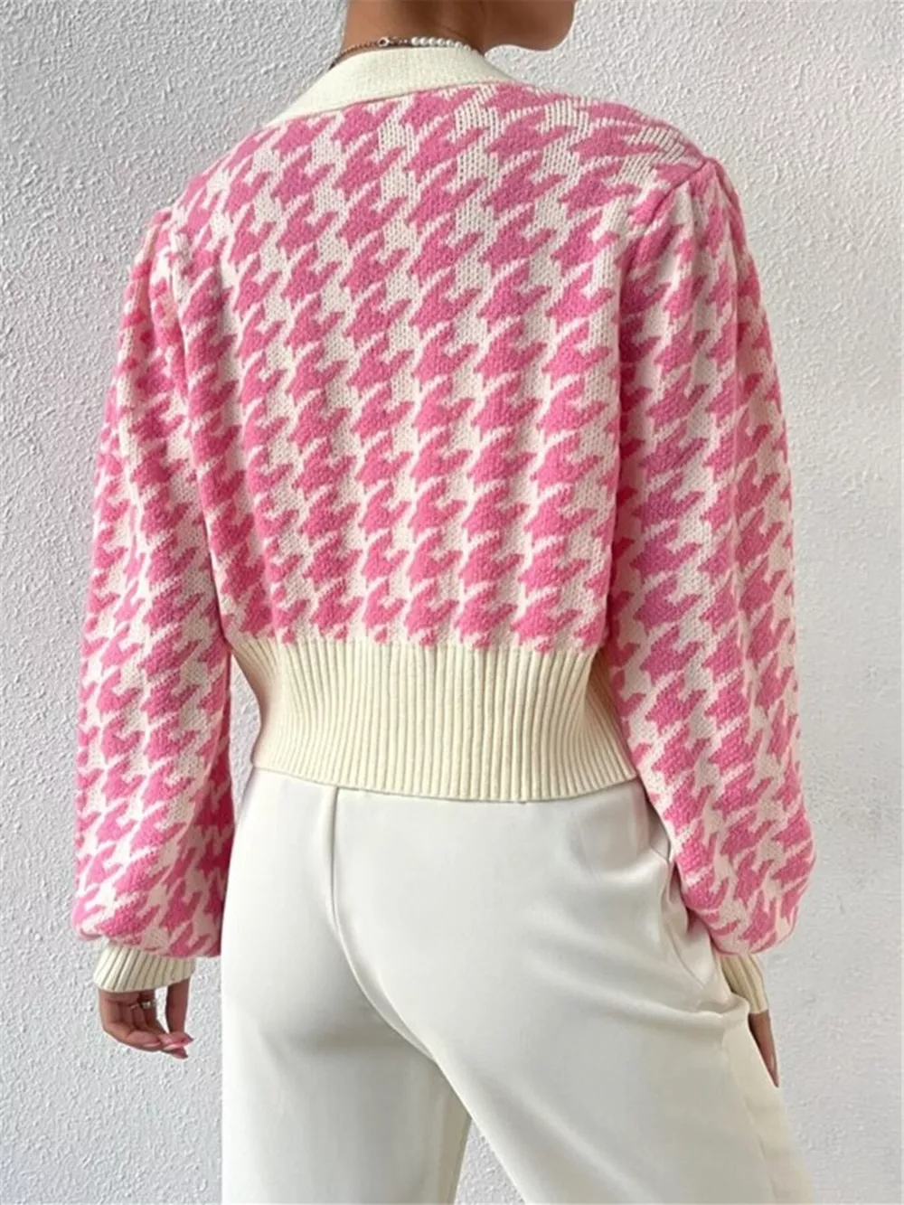 Houndstooth V-Neck Button Up Cardigan, image 15