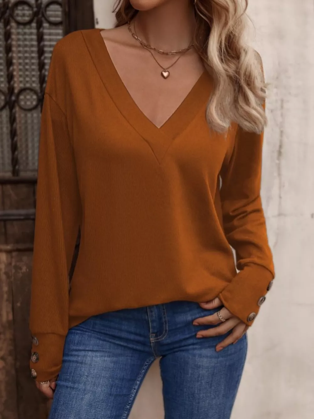 V-Neck Long Sleeve T-Shirt, image 16
