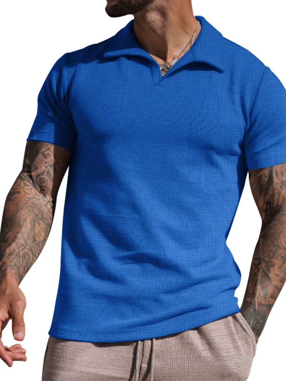 Men's Plus Size Textured Short Sleeve Polo Shirt, image 4