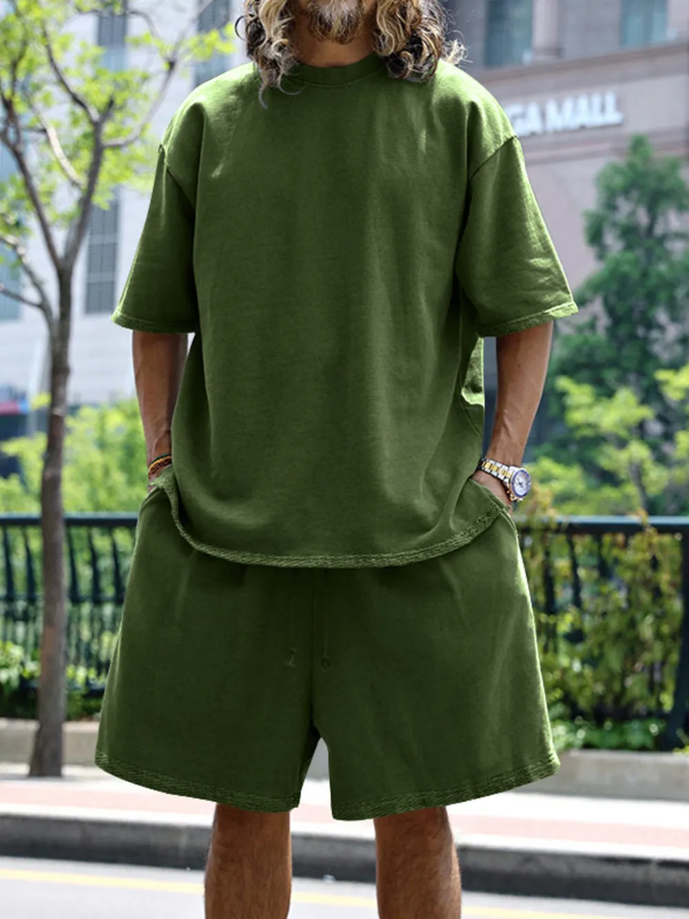 Men's Full Size Round Neck Short Sleeve Top and Shorts Set Plus Size, image 9