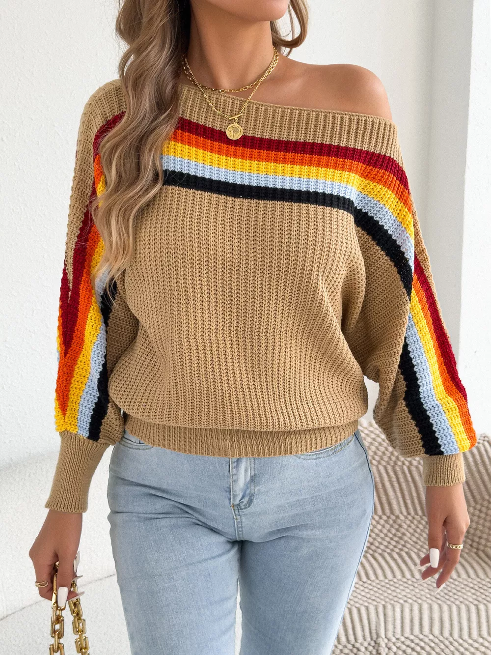 Striped Knit Boat Neck Sweater, image 11