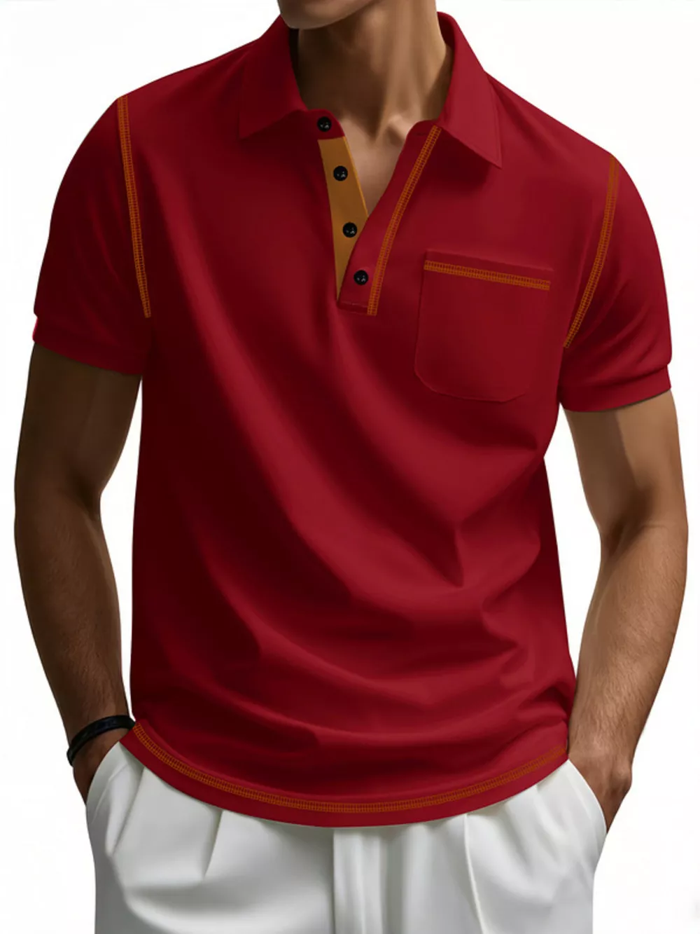 Men's Full Size Contrast Stitching Short Sleeve Top Plus Size, image 10