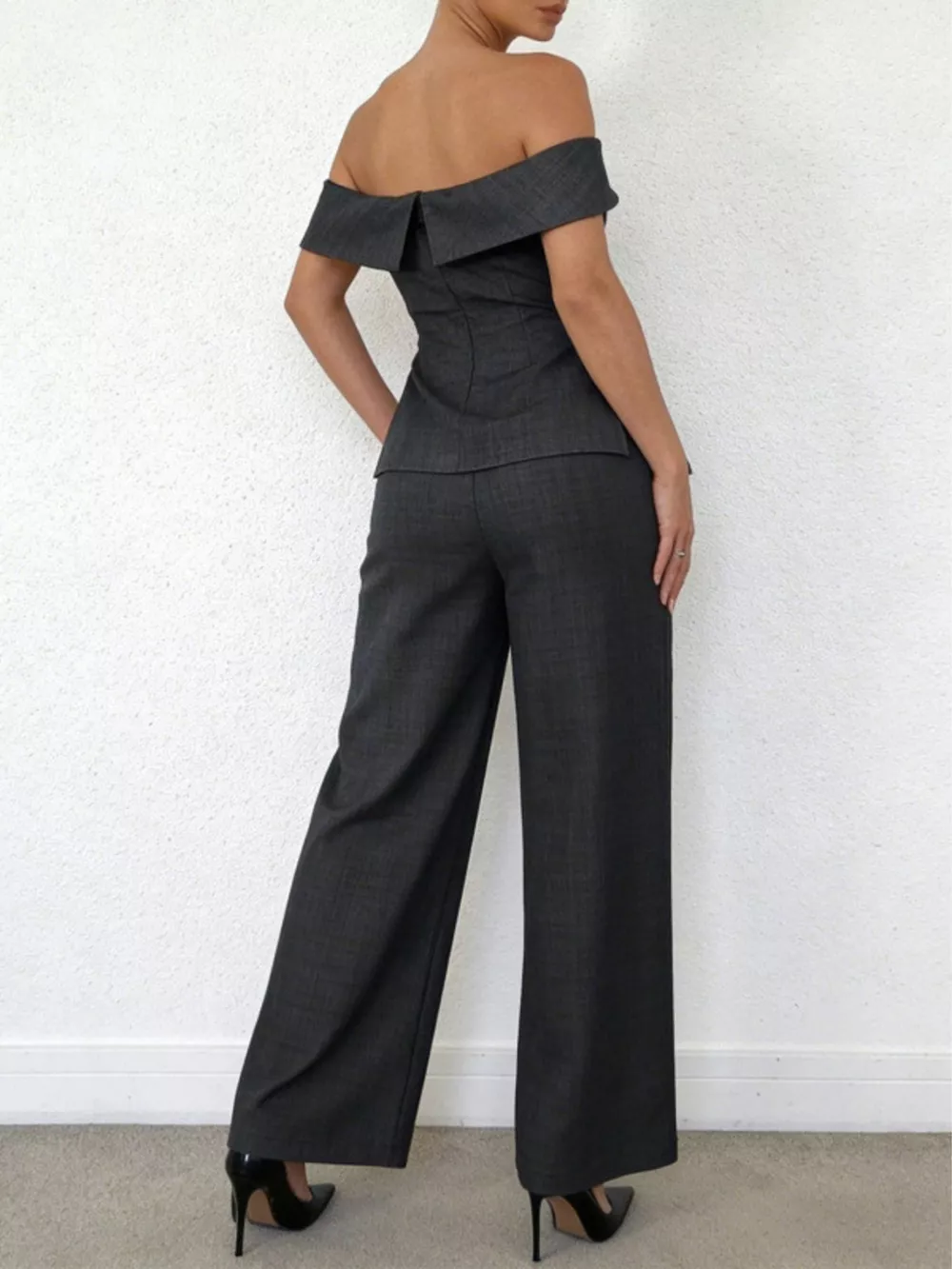 Off-Shoulder Top and Wide-Leg Pants Set, image 5