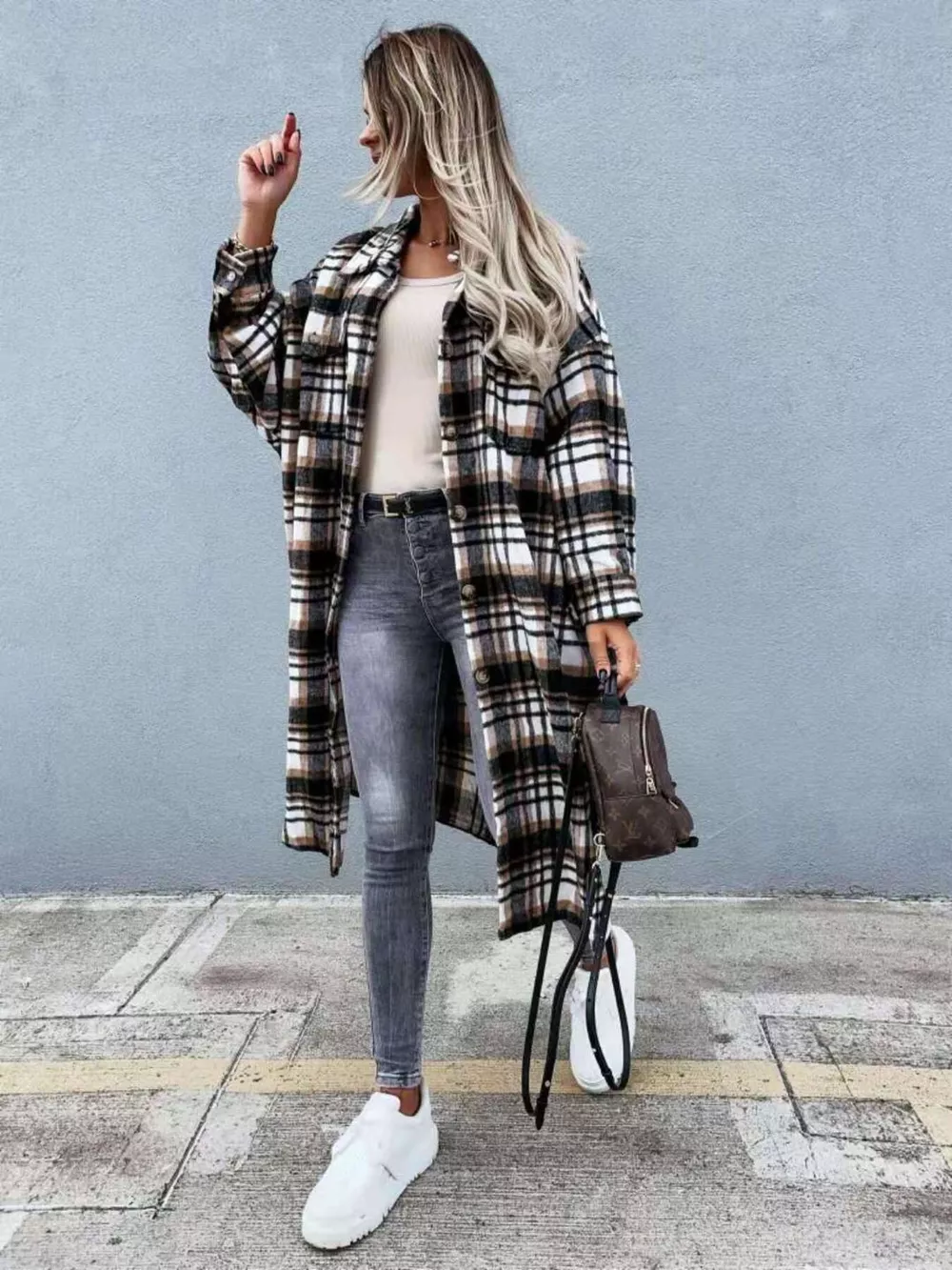 Plaid Button Up Longline Shacket, image 15