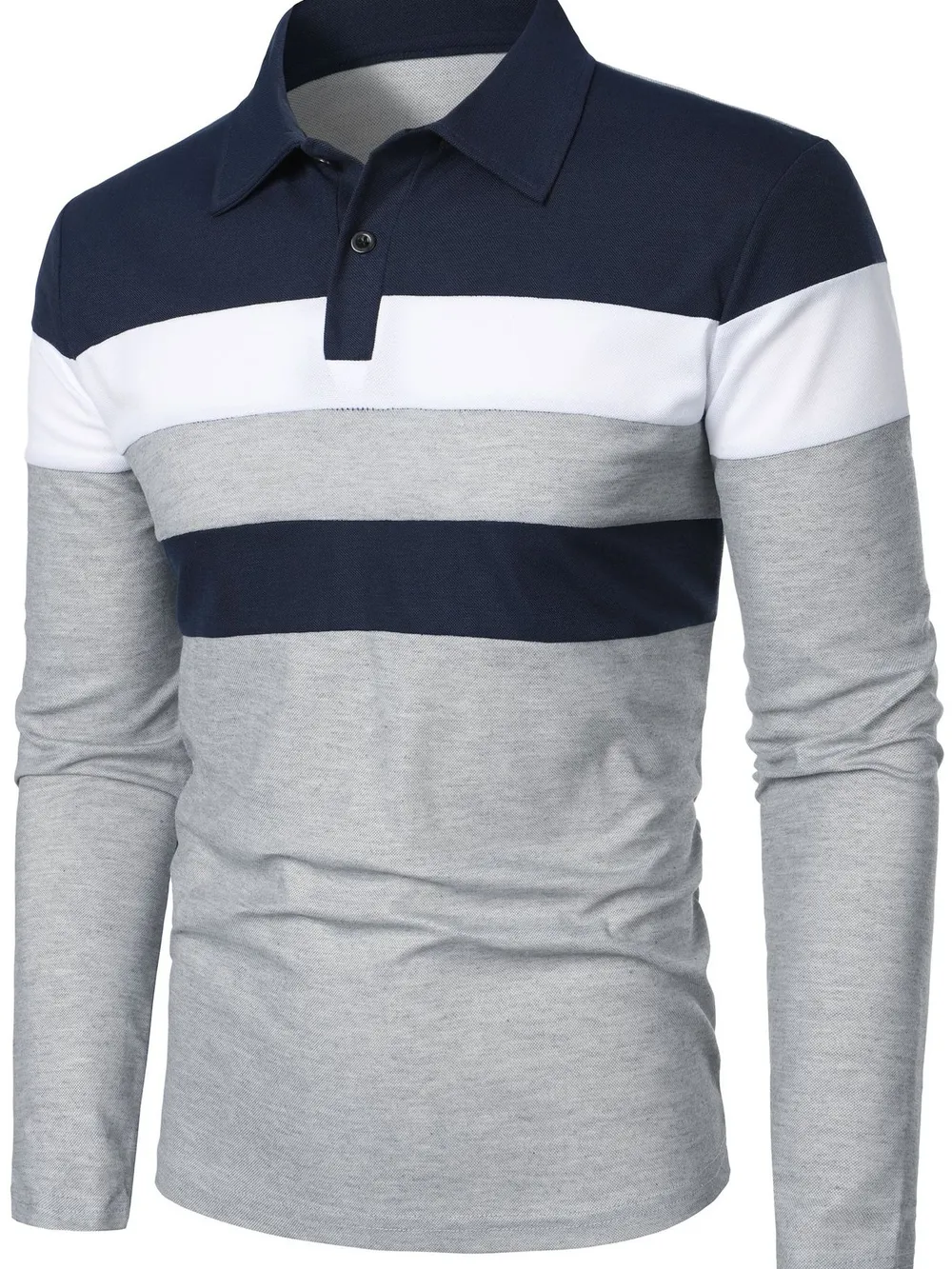 Men's Full Size Color Block Long Sleeve Polo Plus Size, image 11