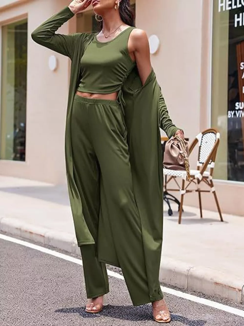 Round Neck Tank & Cardigan & Pants Set, image 9