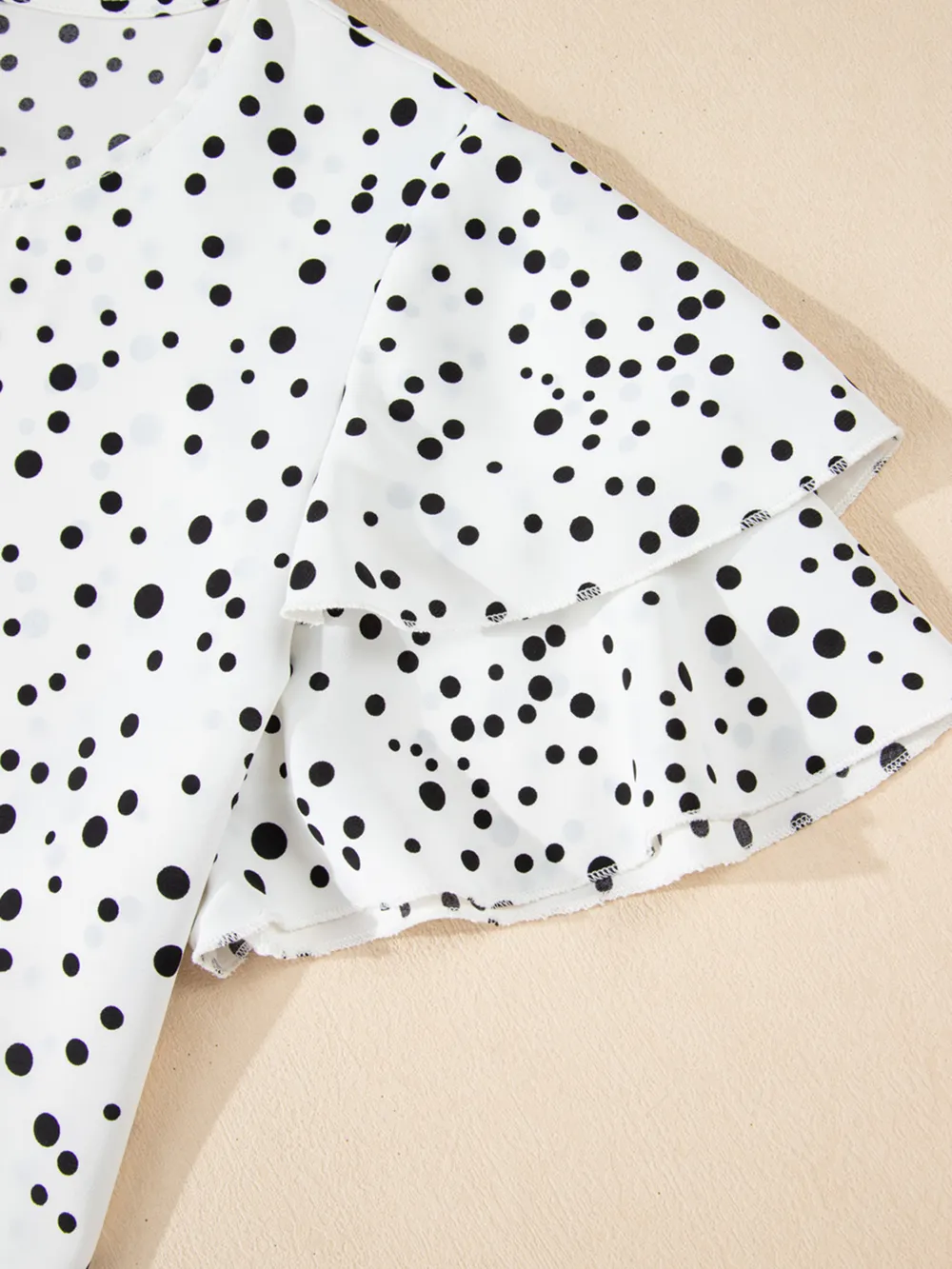 Polka Dot Layered Ruffled Short Sleeve Blouse, image 10