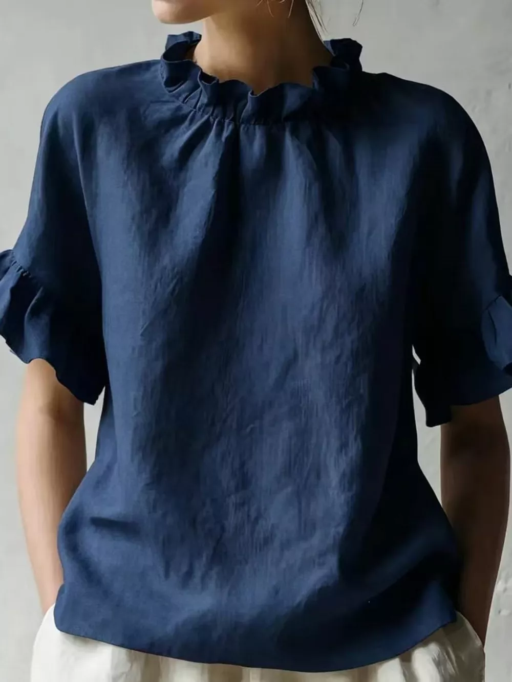 Full Size Ruffled Neck Half Sleeve Blouse Plus Size, image 13