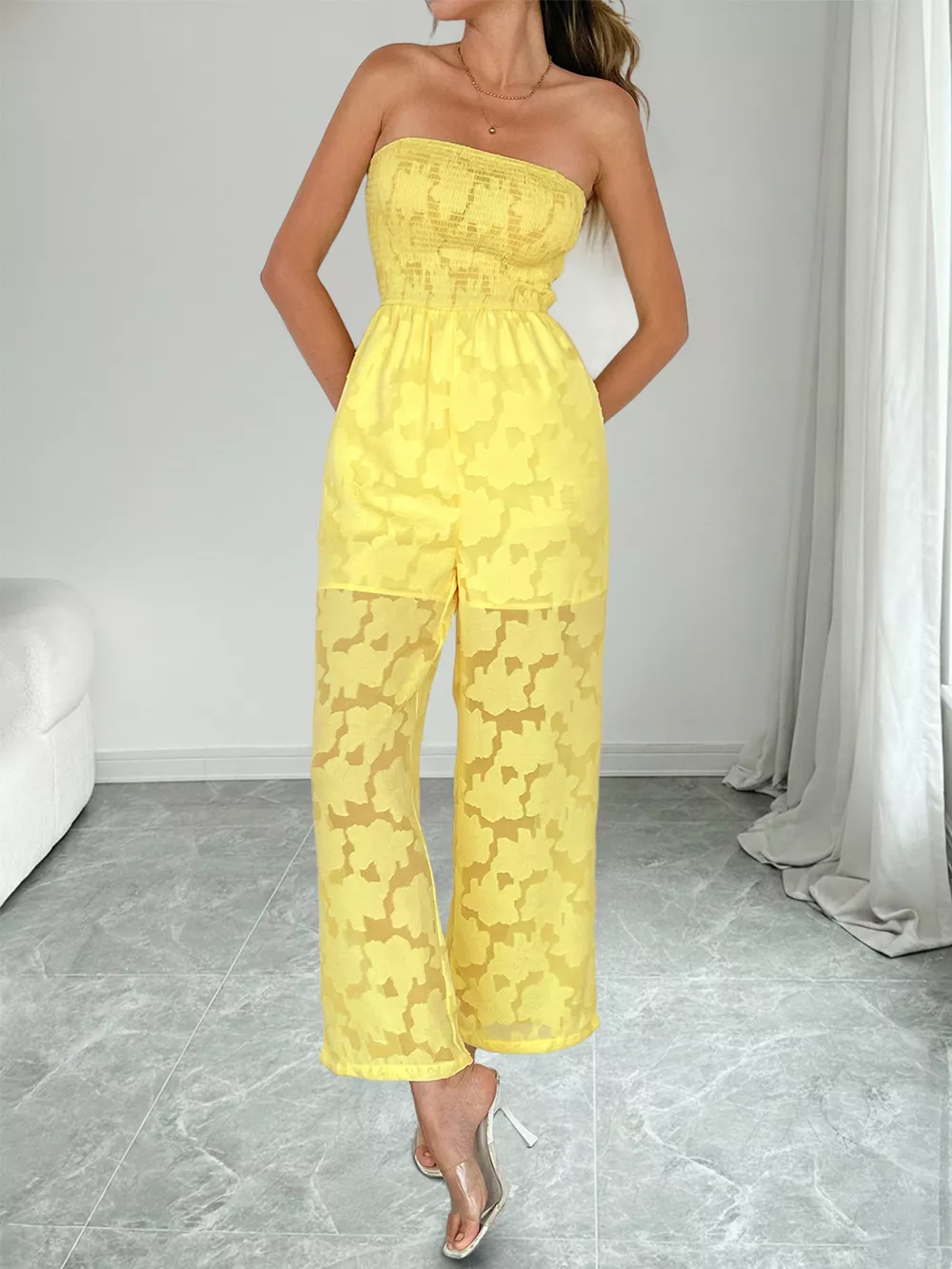 Lace Smocked Tube Jumpsuit, image 8
