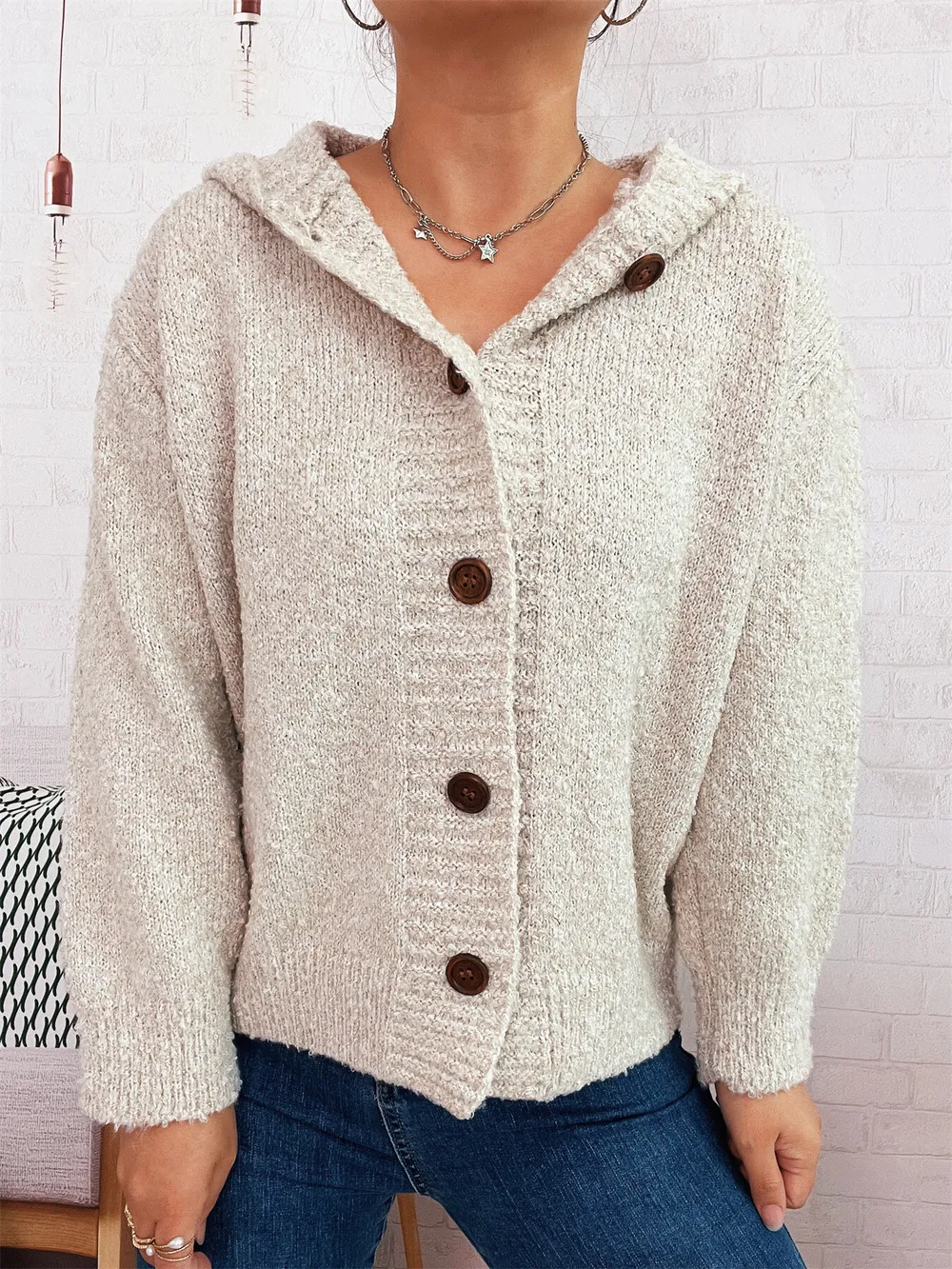 Cozy Button-Up Hooded Cardigan, image 2