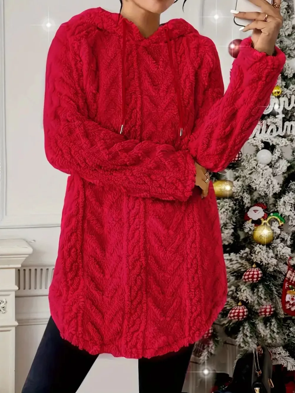 Cozy Textured Drawstring Fleece Hoodie, image 23