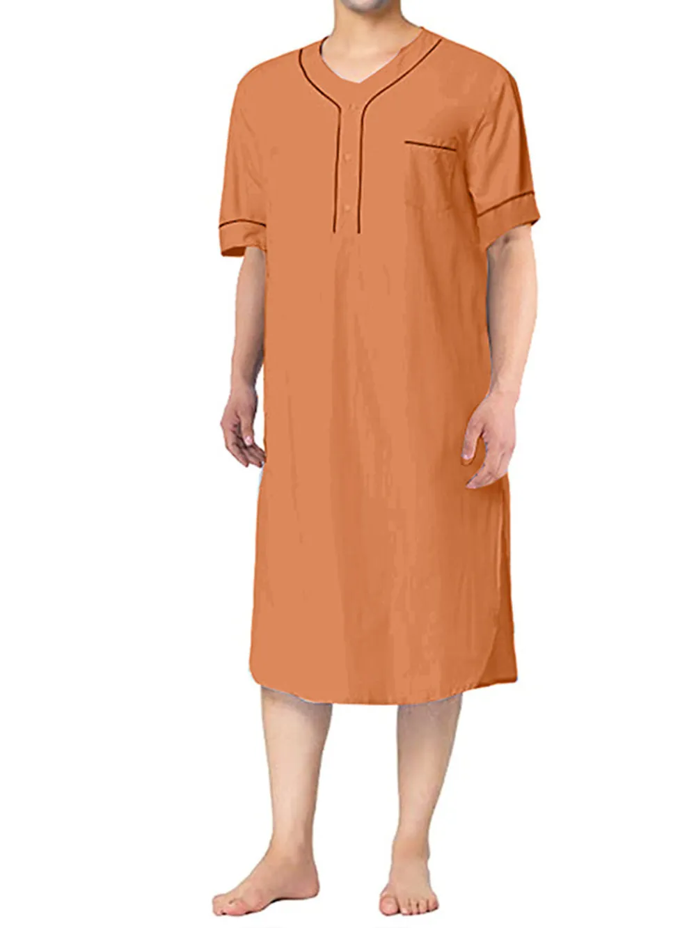 Men's Full Size Button Detail Short Sleeve Lounge Dress Plus Size, image 10