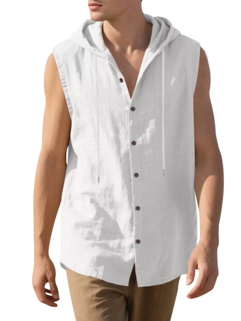 Men's Full Size Casual Sleeveless Hooded Button-Down Top Plus Size, image 6