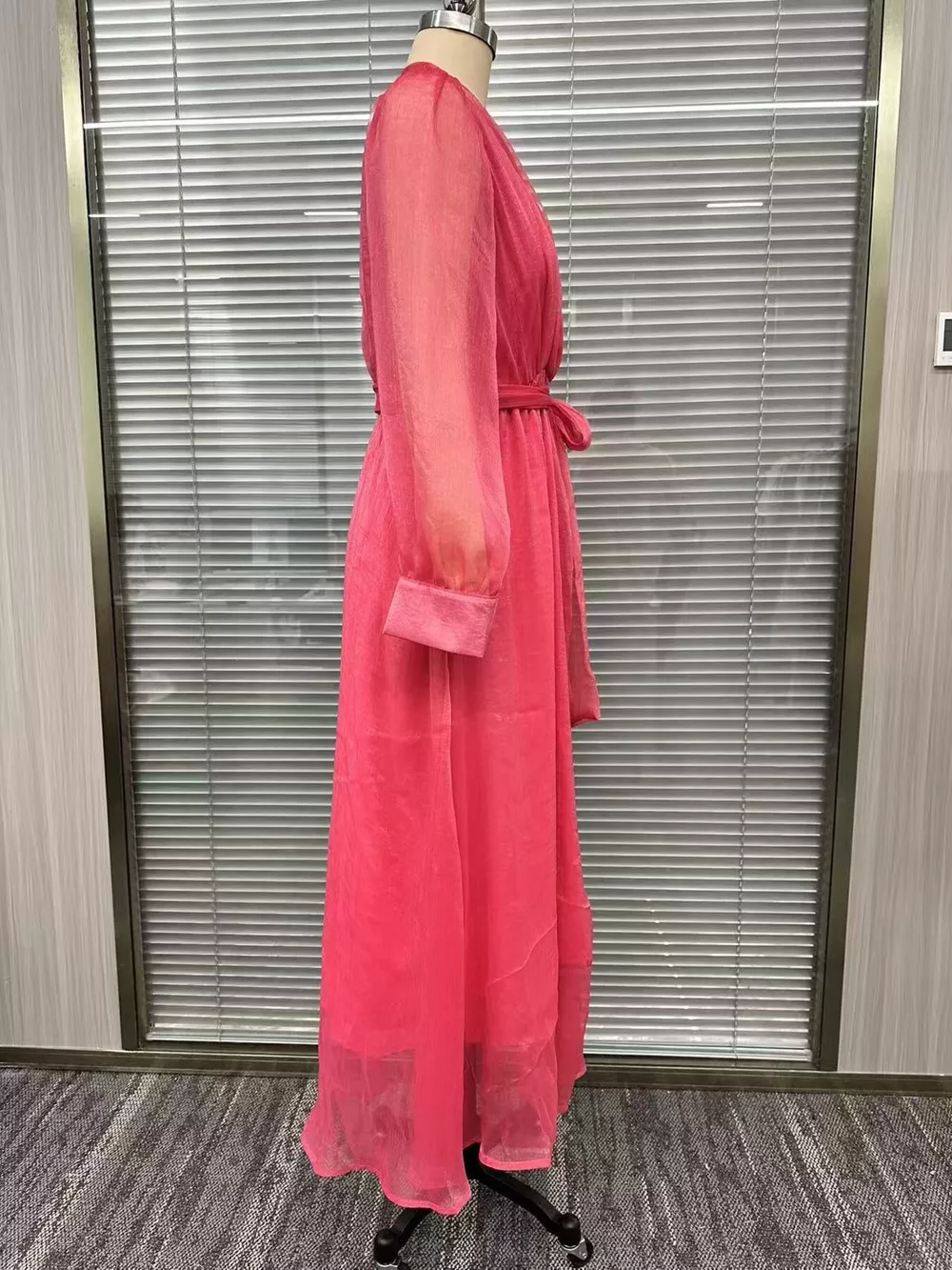 Long Sleeve Chiffon Wrap Maxi Dress with High Slit, image 5