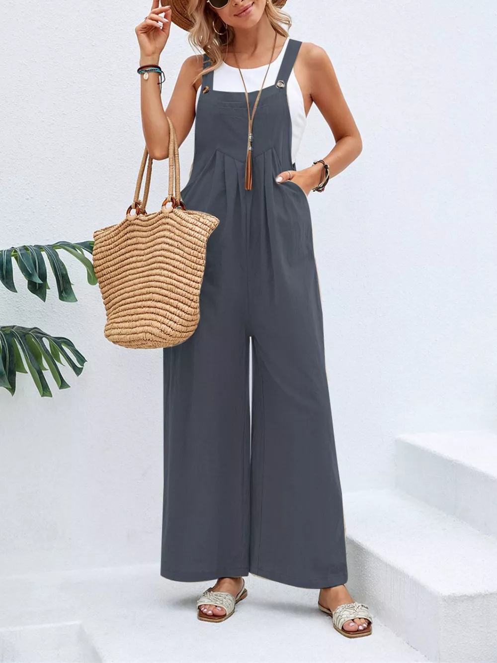 Full Size Casual Wide-Leg Overalls with Pockets Plus Size, image 5