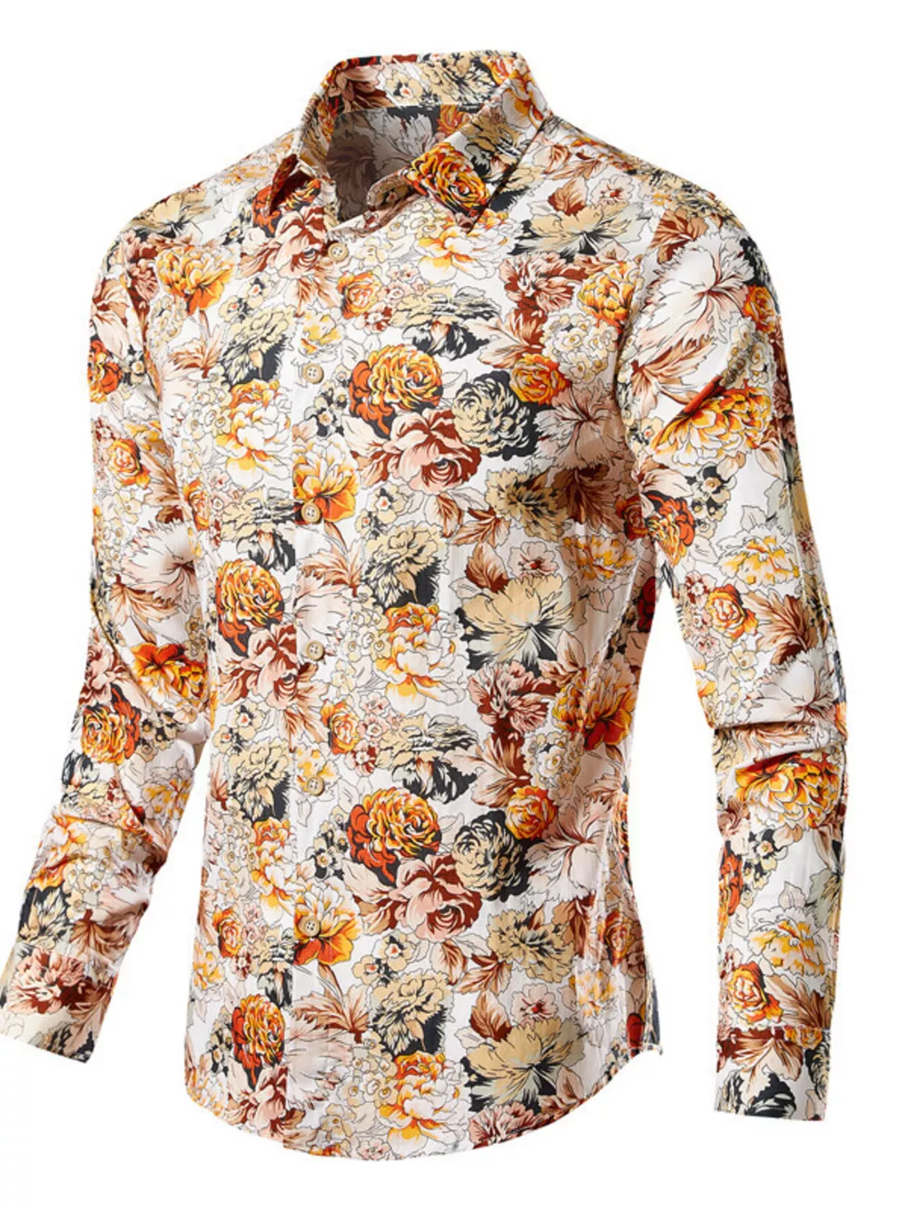 Men's Plus Size Floral Print Long Sleeve Shirt