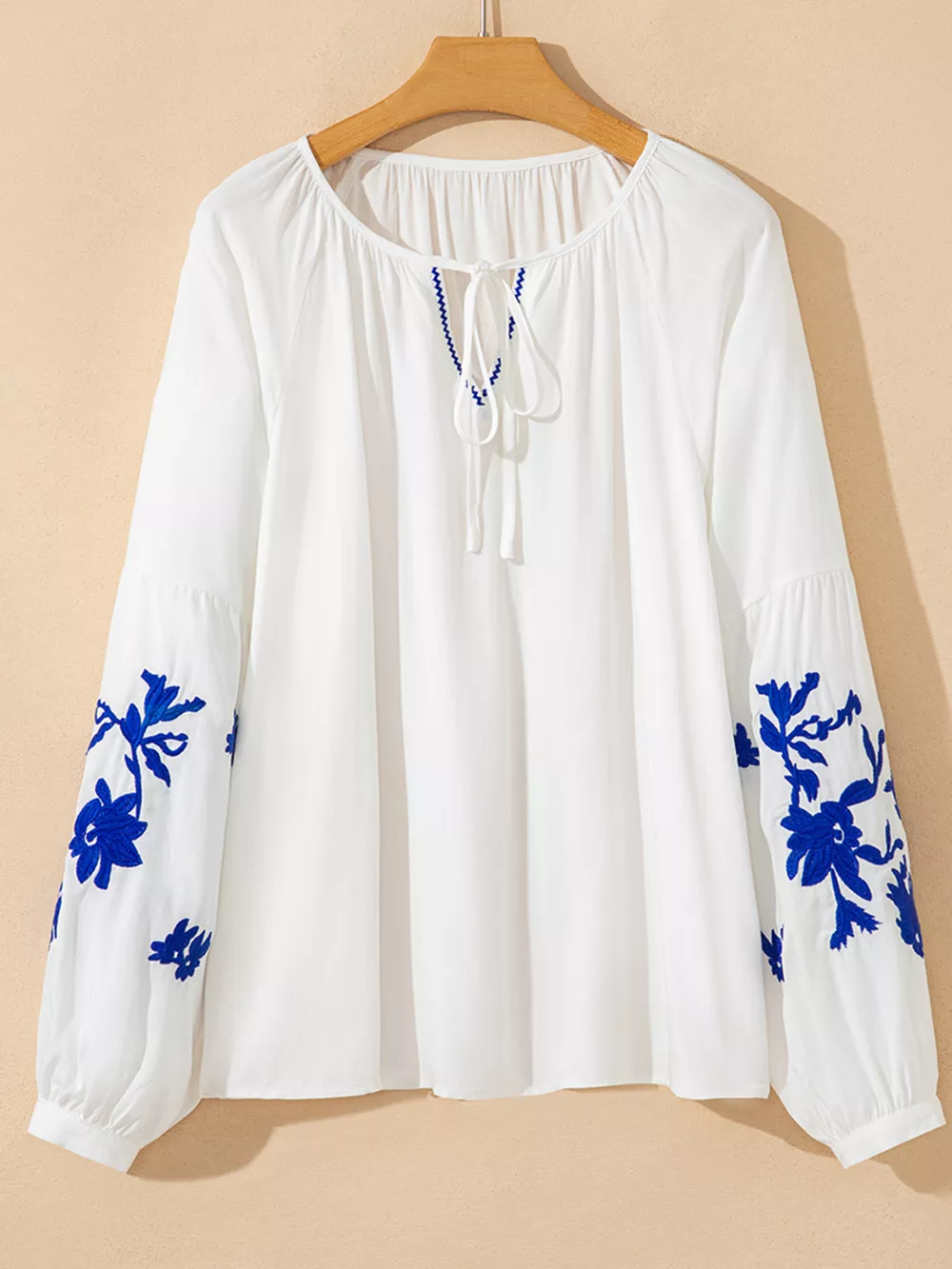 Floral Embroidered Tie Neck Blouse, image 5