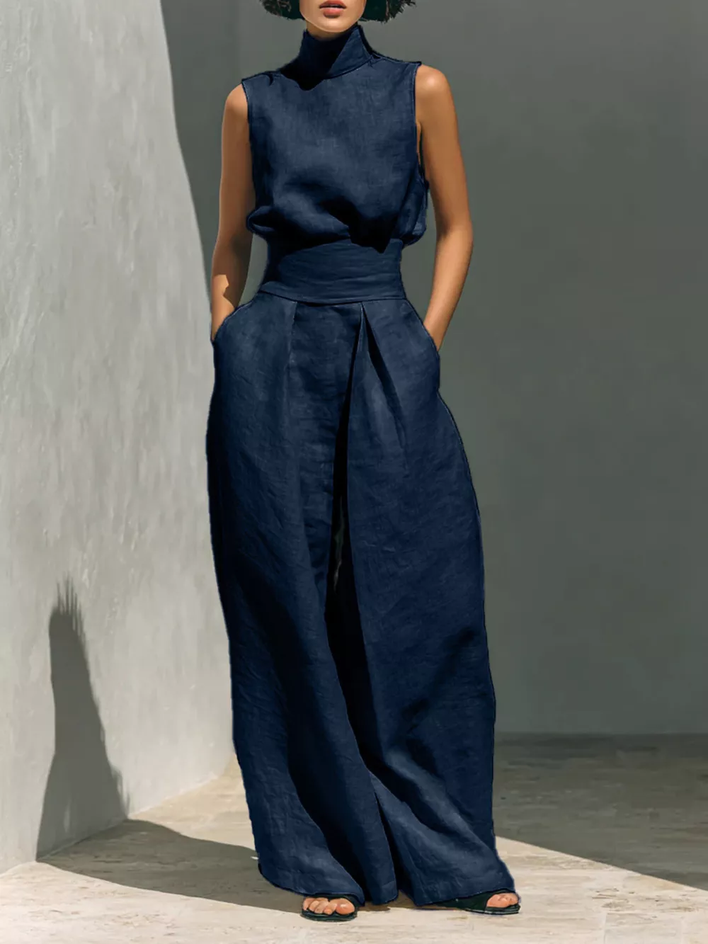 Turtleneck Sleeveless Top and Wide-Leg Pants Set, image 11