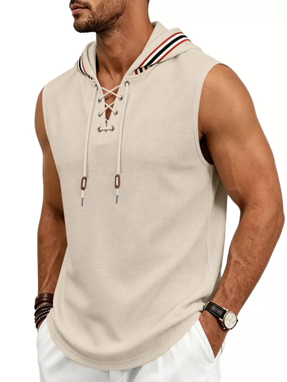 Men's Full Size Lace Up Hooded Vest Plus Size, image 9