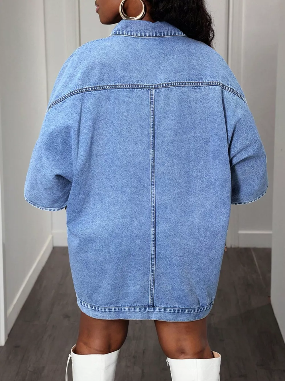 Oversized Batwing Sleeve Denim Top, image 8
