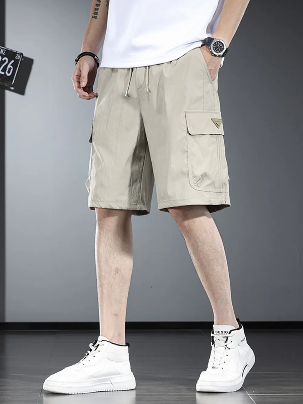 Men's Plus Size Drawstring Cargo Shorts, image 5