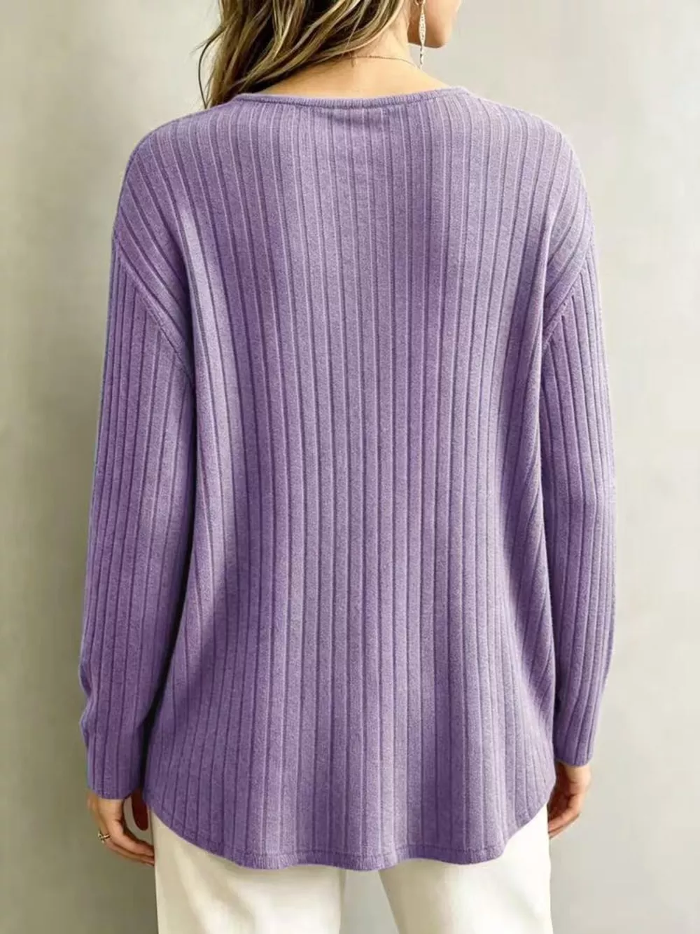 V-Neck Ribbed Long Sleeve T-Shirt, image 15