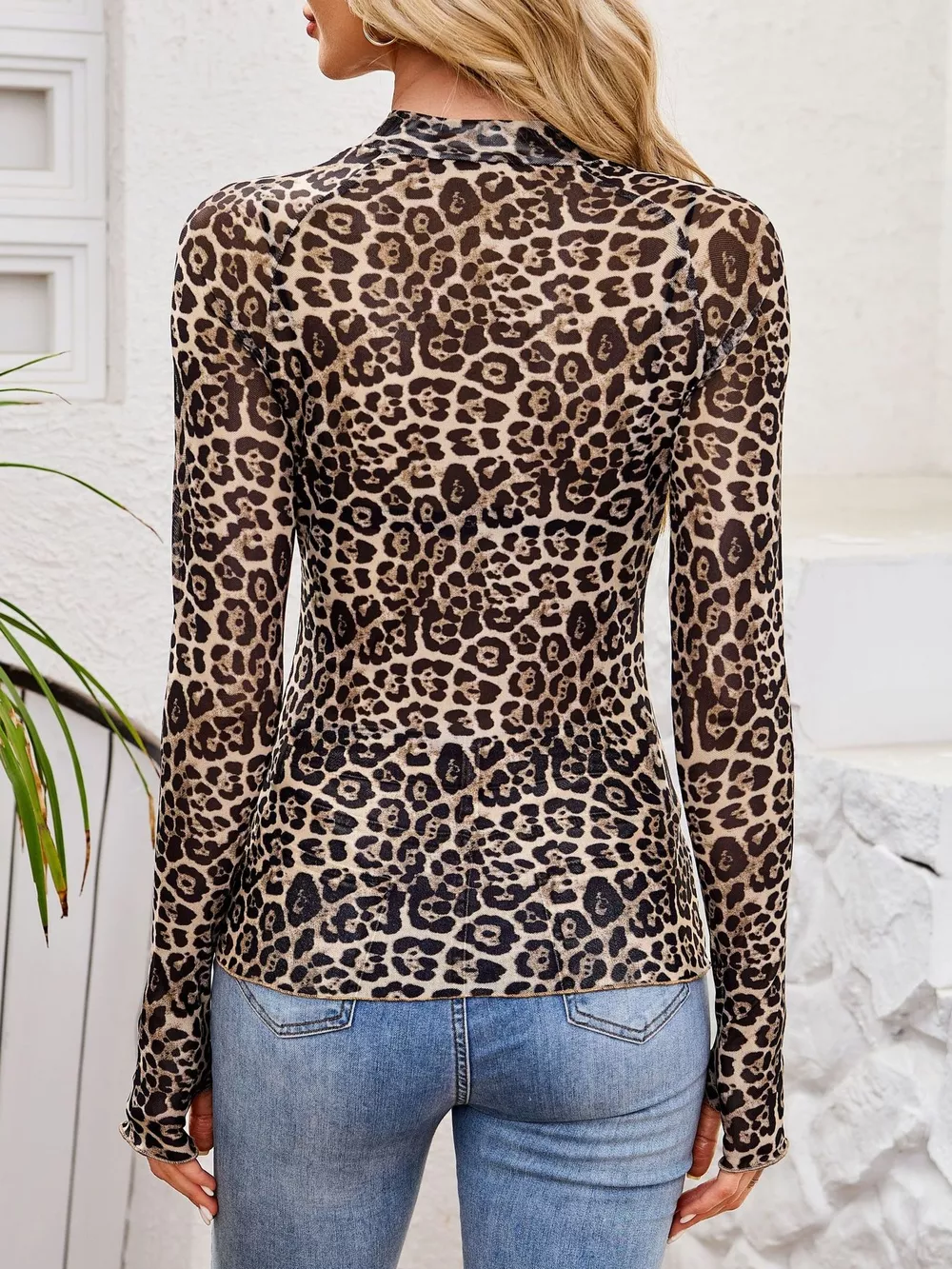 Sheer Mock Neck Long Sleeve Top, image 6