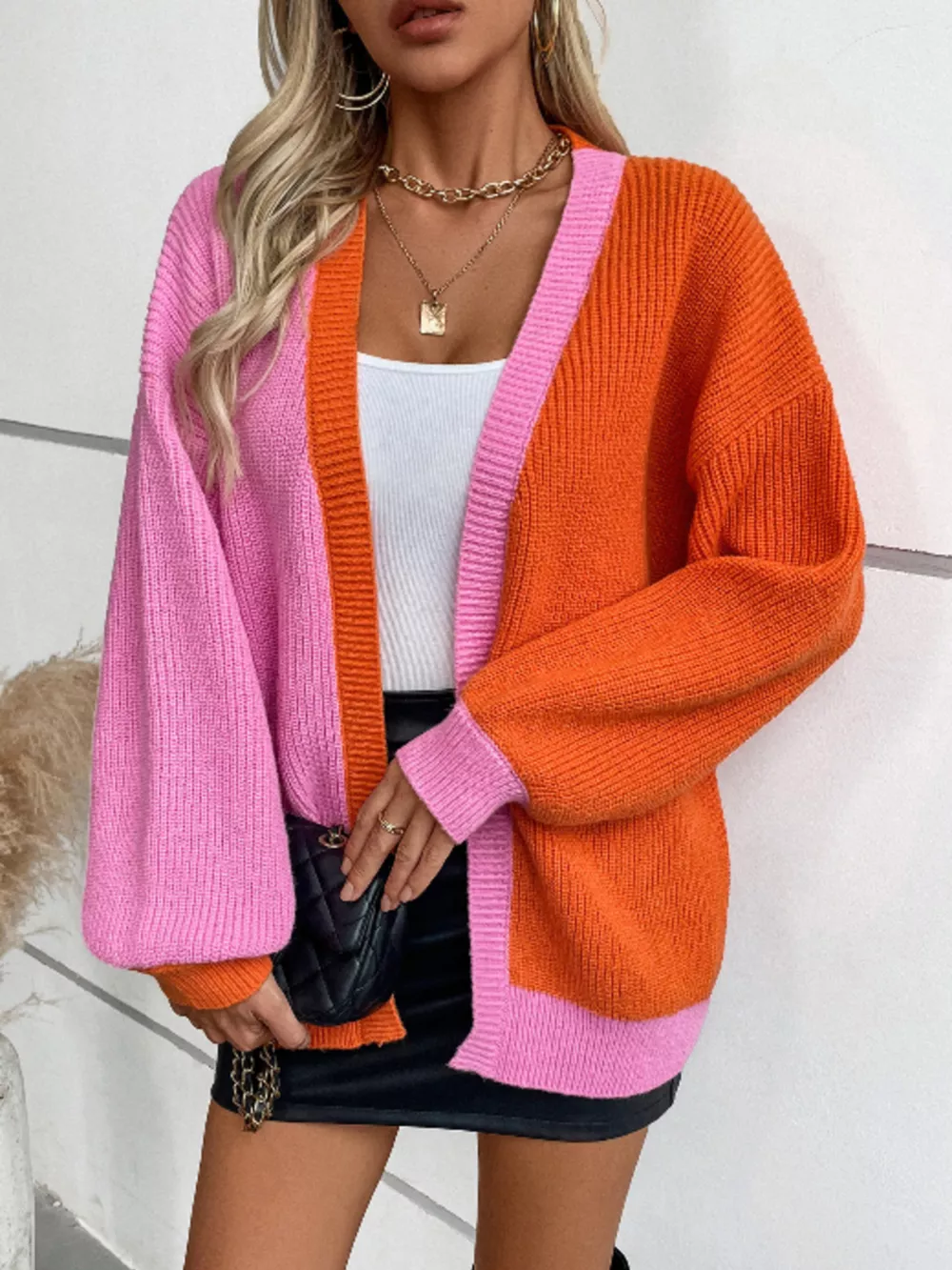 Color Block Open Front Knit Cardigan, image 8