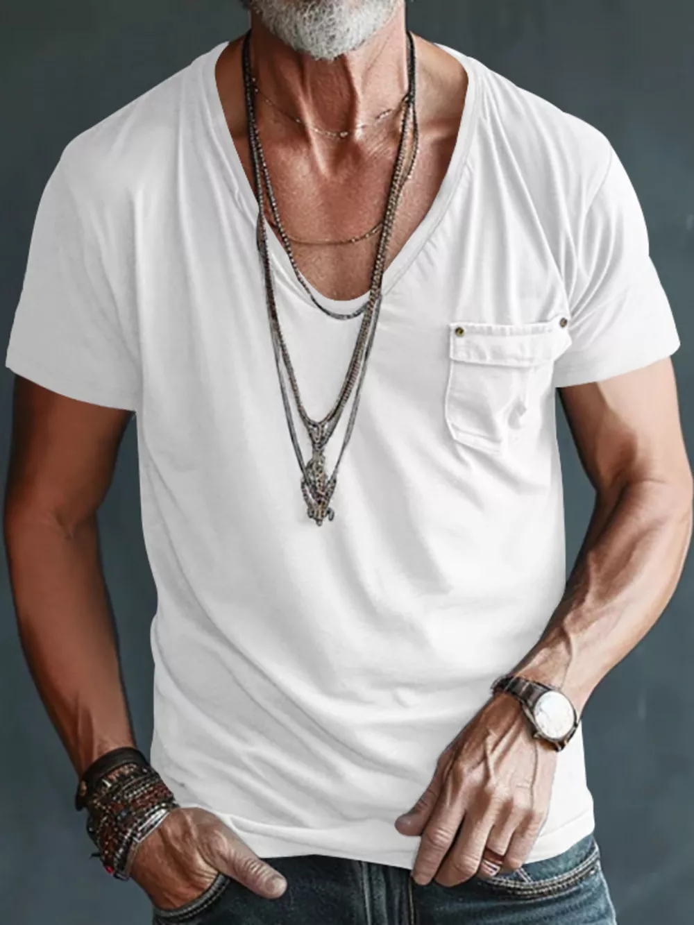 Men's Full Size V-Neck Pocket T-Shirt Plus Size, image 2