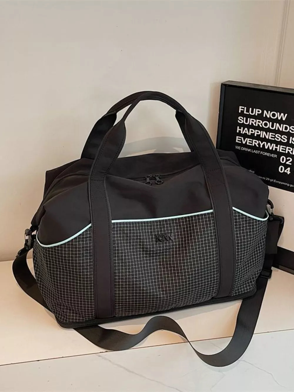 Grid Pattern Duffel Bag