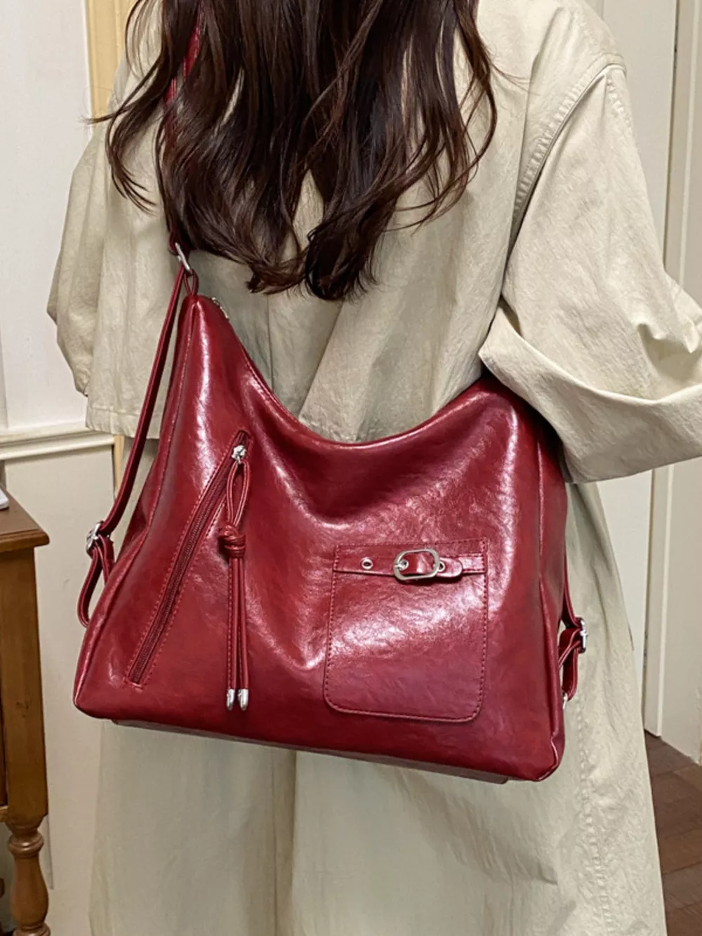 PU Leather Crossbody Bag with Heart Charm, image 7