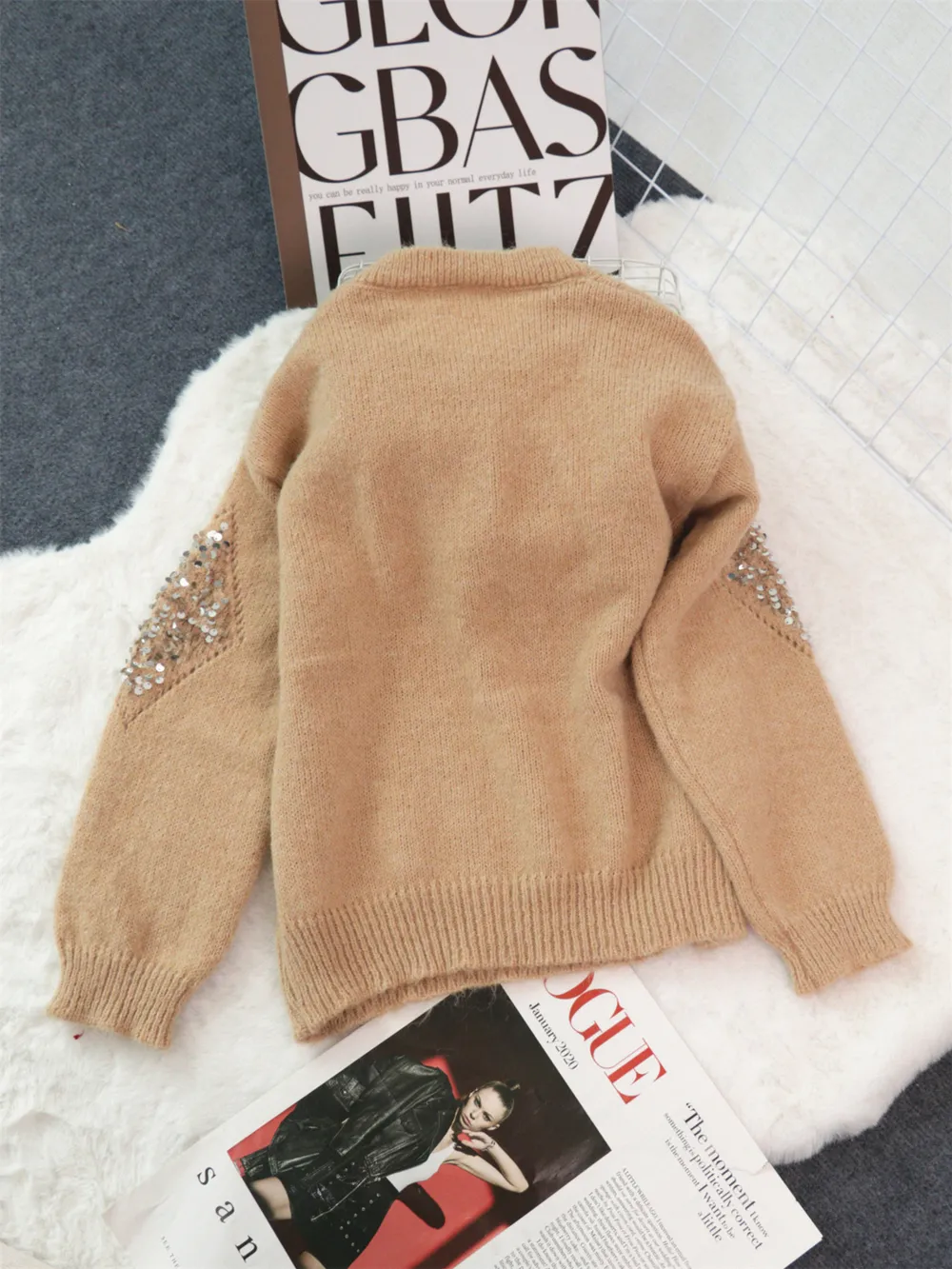 Sequined Diamond Pattern Oversized Sweater, image 14