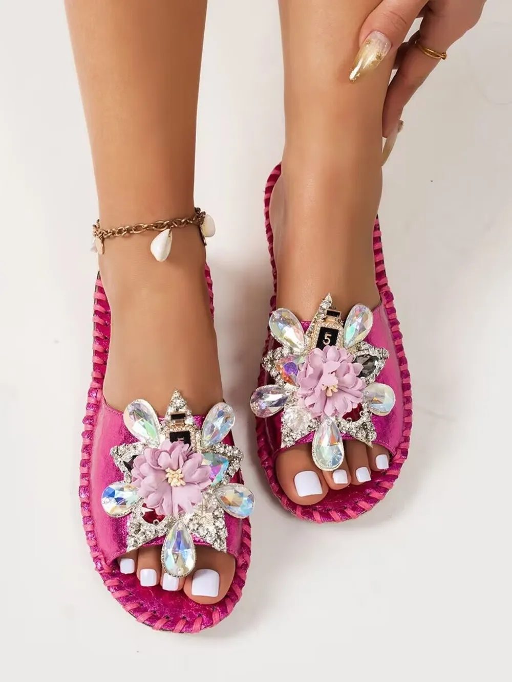 Floral Embellished Slide Sandals, image 9