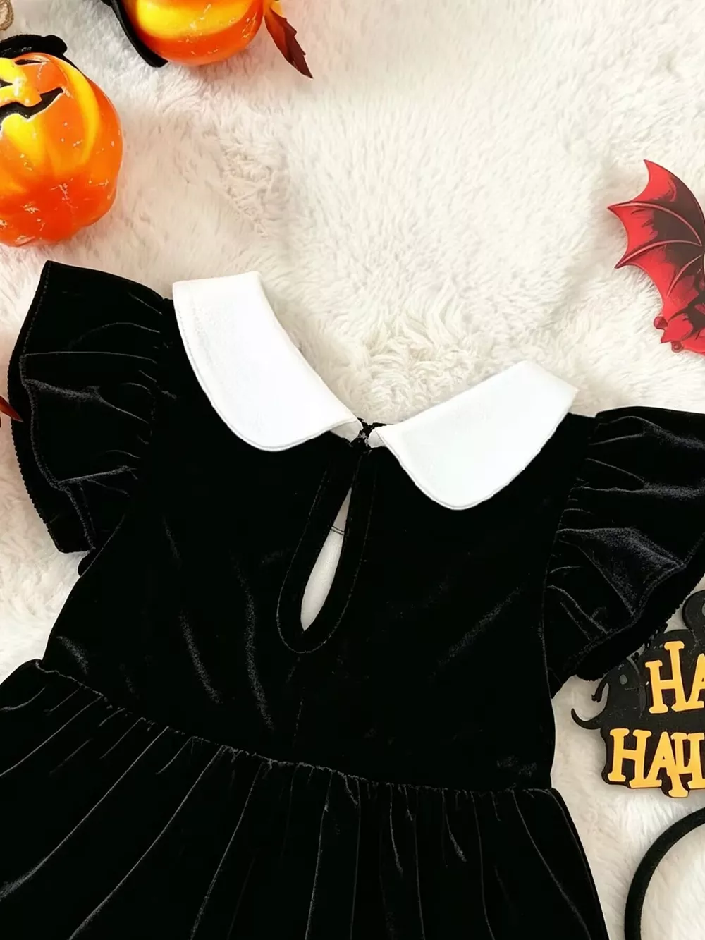 Children's Halloween 'BOO' Ghost Velvet Bodysuit Dress and Bow Headband Set, image 4