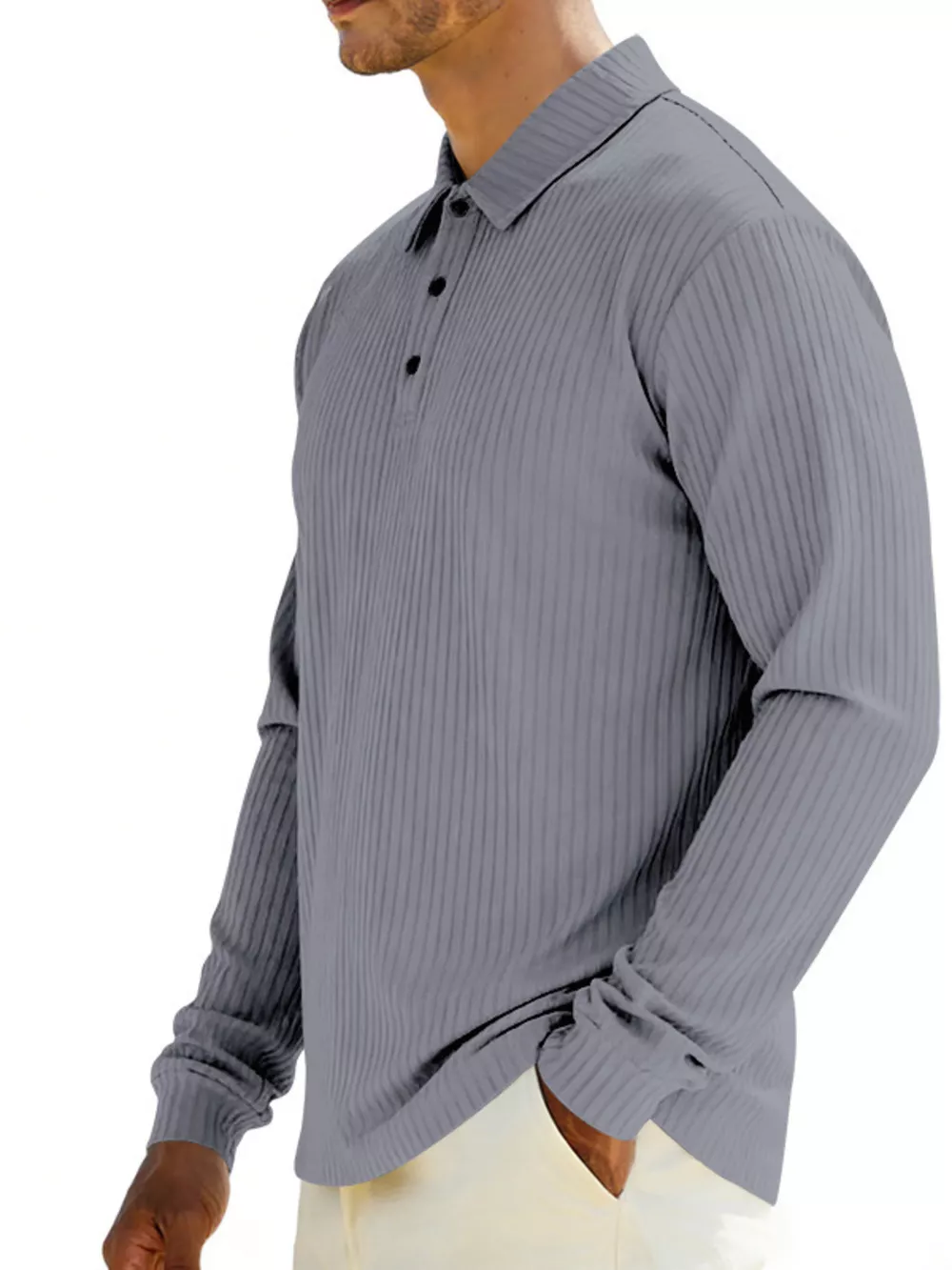 Men's Full Size Ribbed Long Sleeve Polo with Button Detail Plus Size, image 16