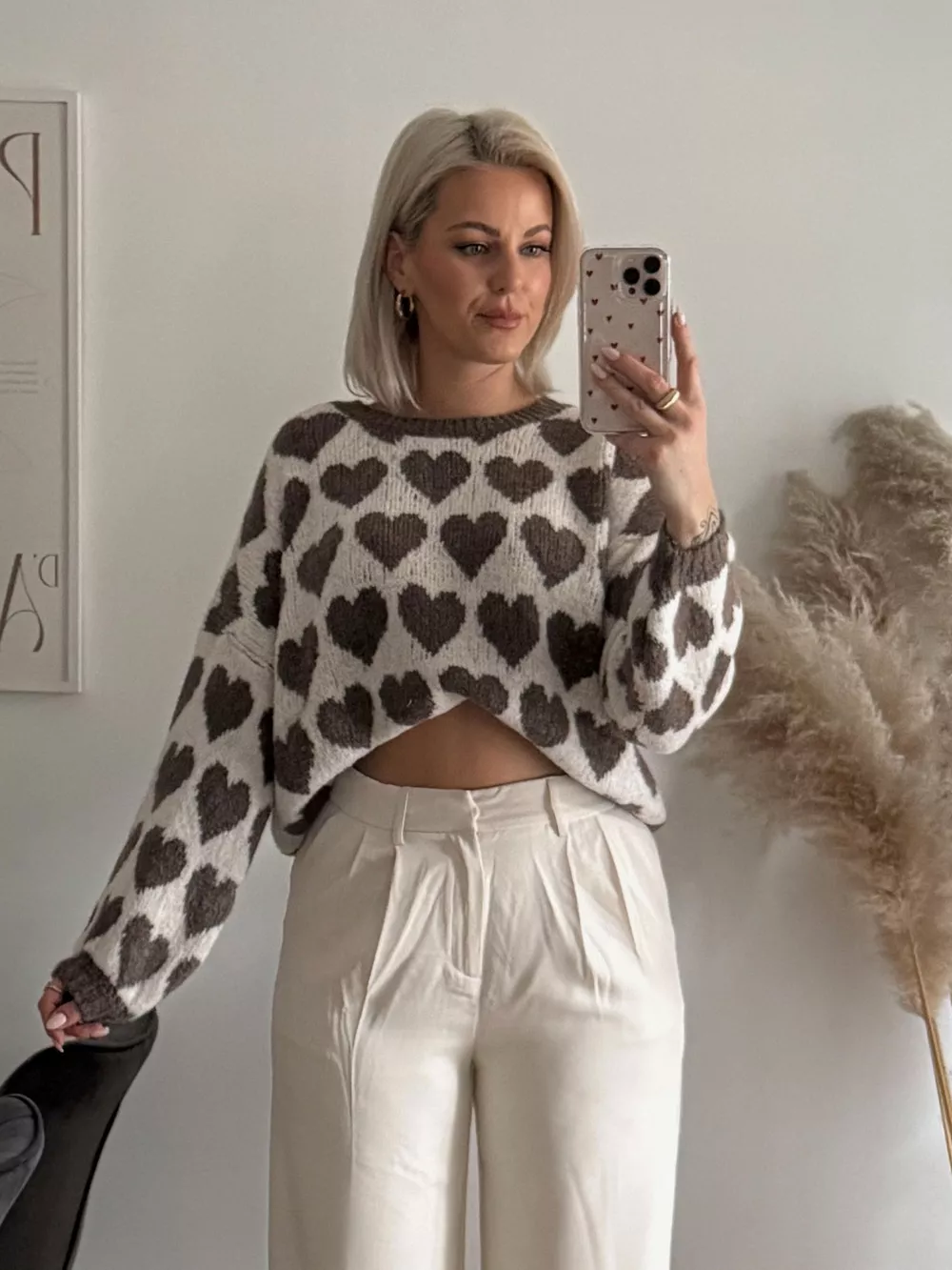 Heart Pattern Dropped Shoulder Sweater, image 24