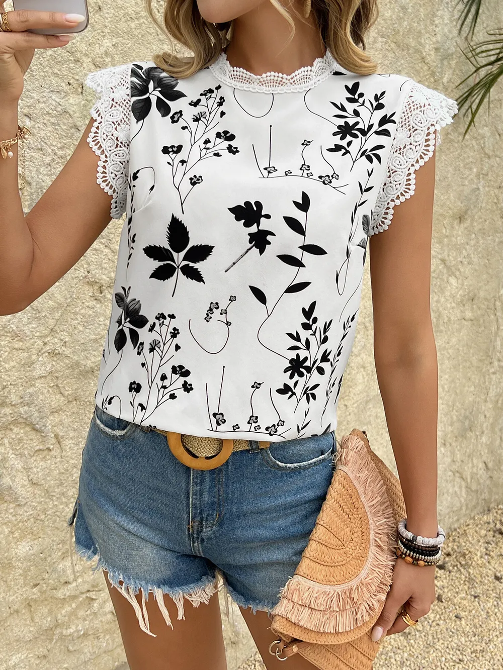 Lace Trim Sleeveless Blouse, image 21