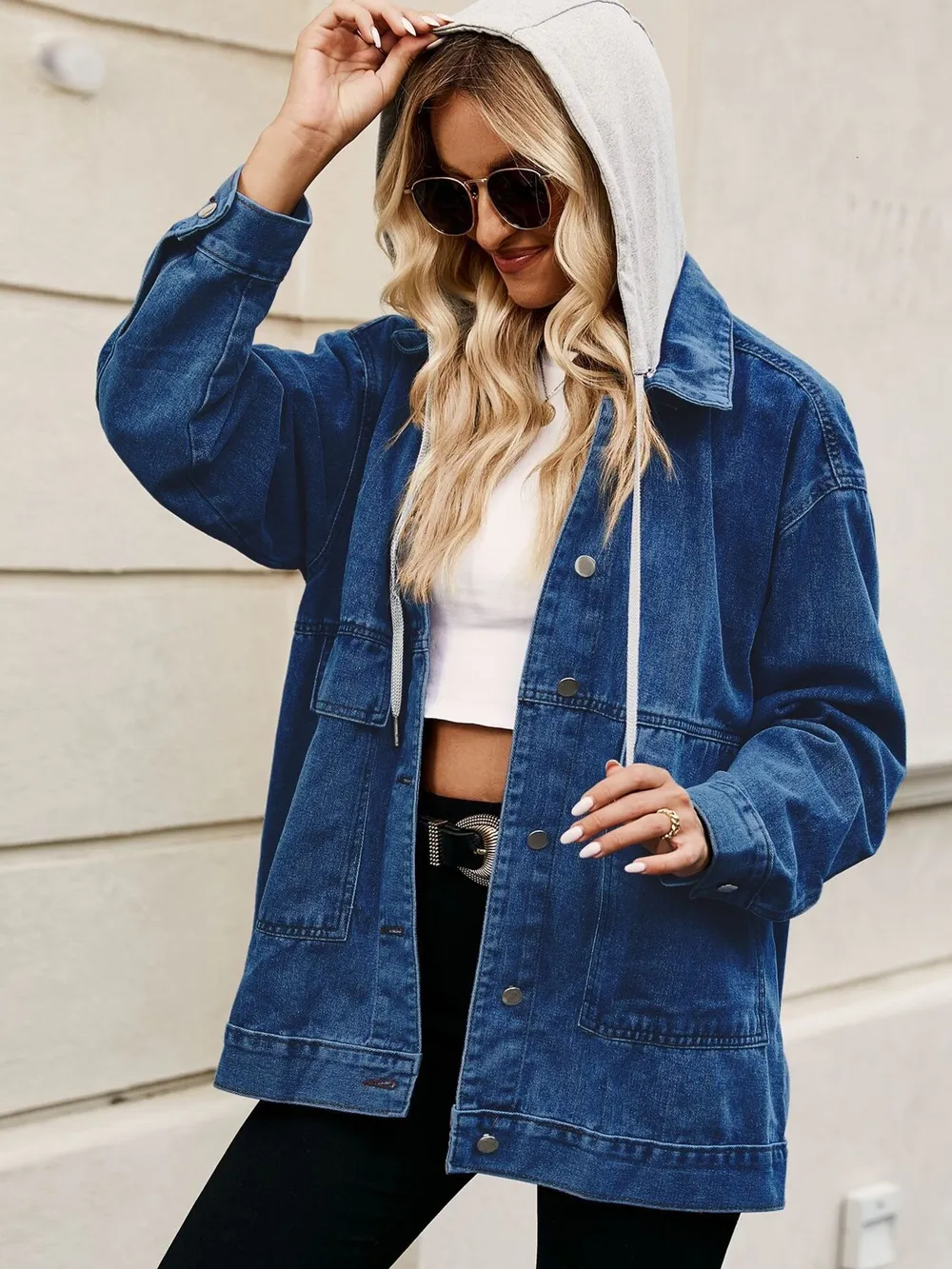 Oversized Button Up Denim Jacket with Hood, image 22