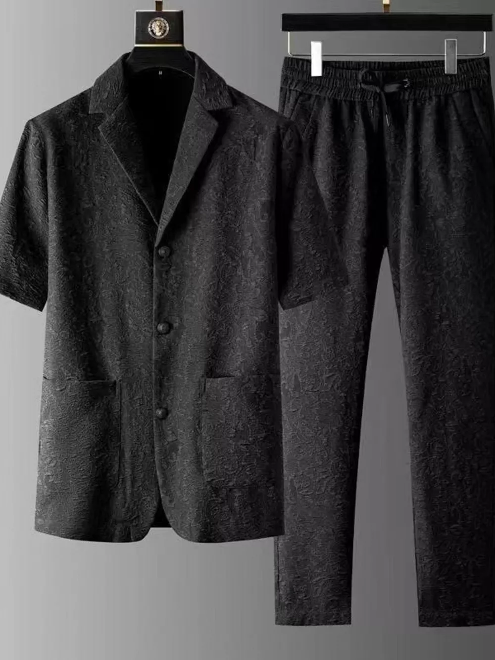 Men's Plus Size Button Up Shirt and Pants Set, image 2