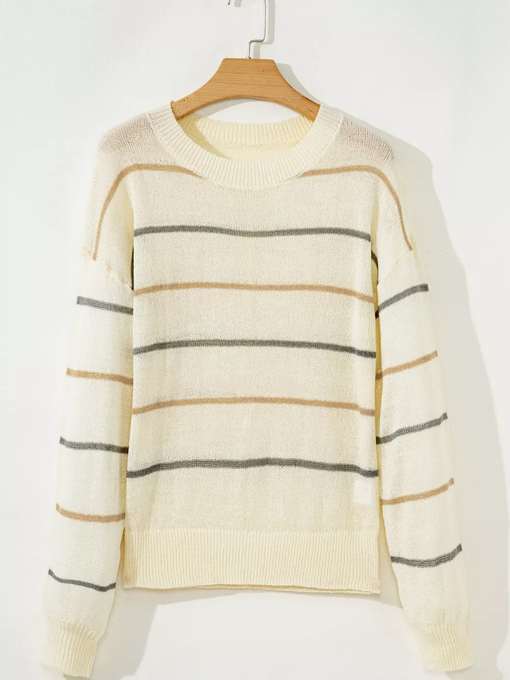 Stripe Striped Ribbed Edge Drop Shoulder Sweater, image 9